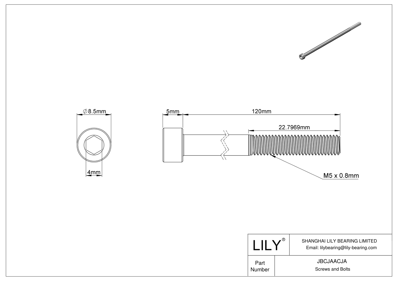 JBCJAACJA Alloy Steel Socket Head Screws cad drawing