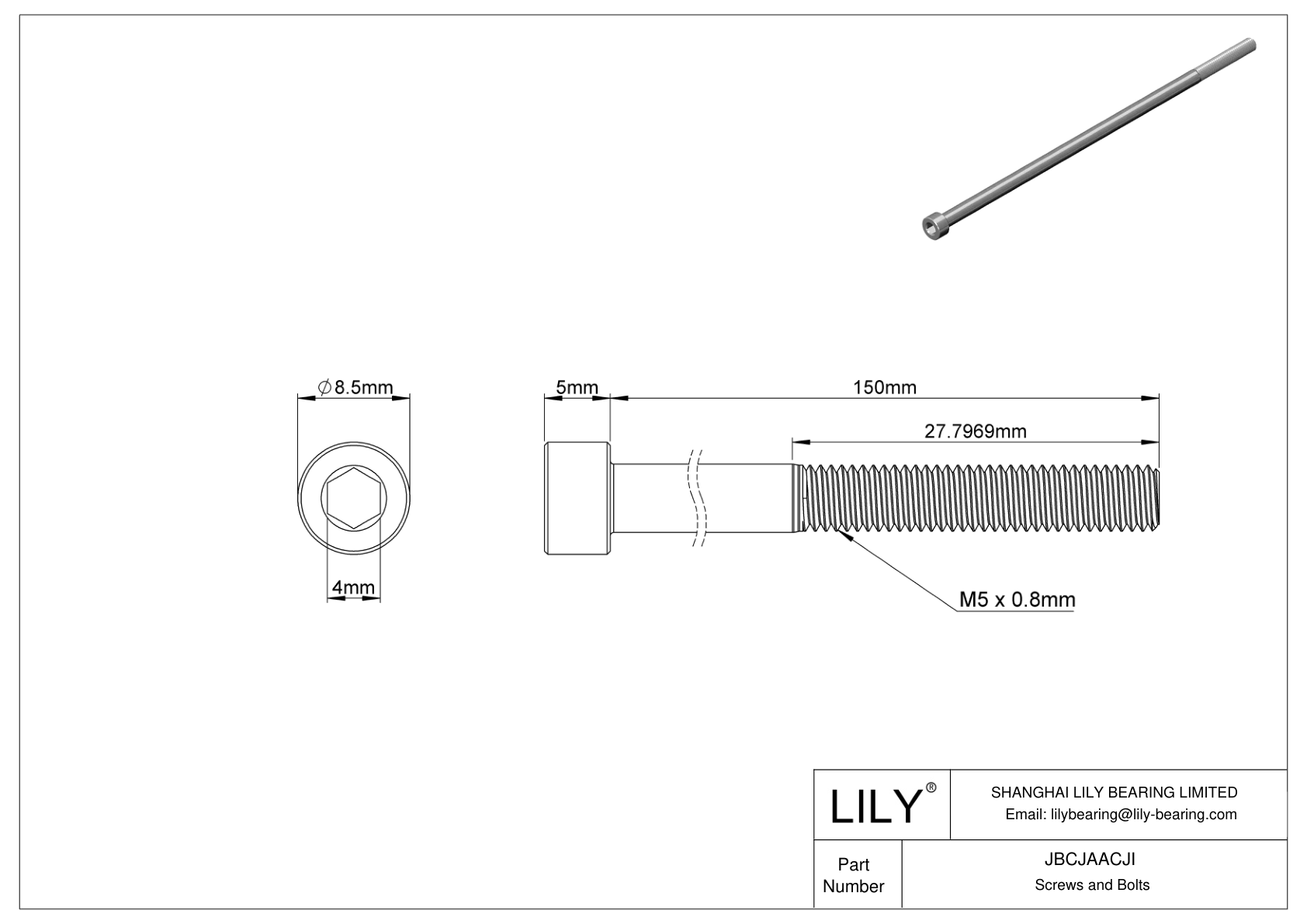 JBCJAACJI 合金钢内六角螺钉 cad drawing