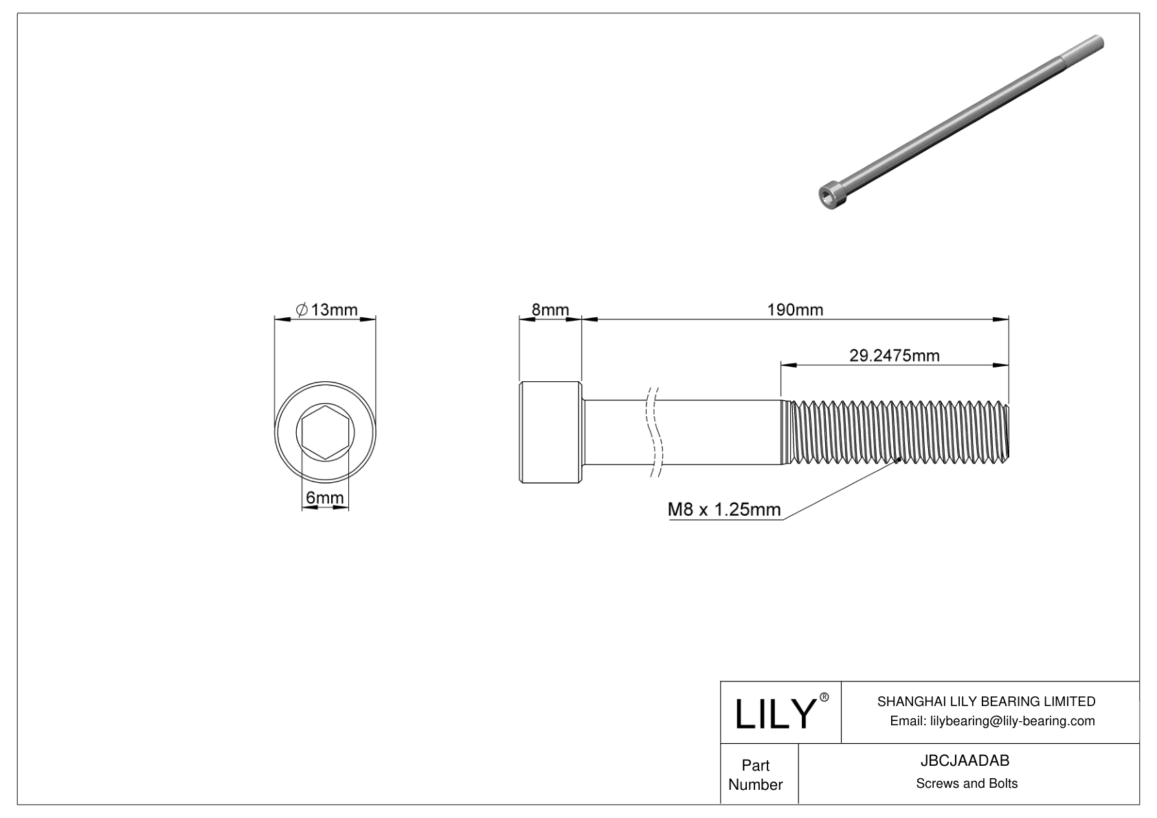 JBCJAADAB Tornillos de cabeza cilíndrica de acero aleado cad drawing