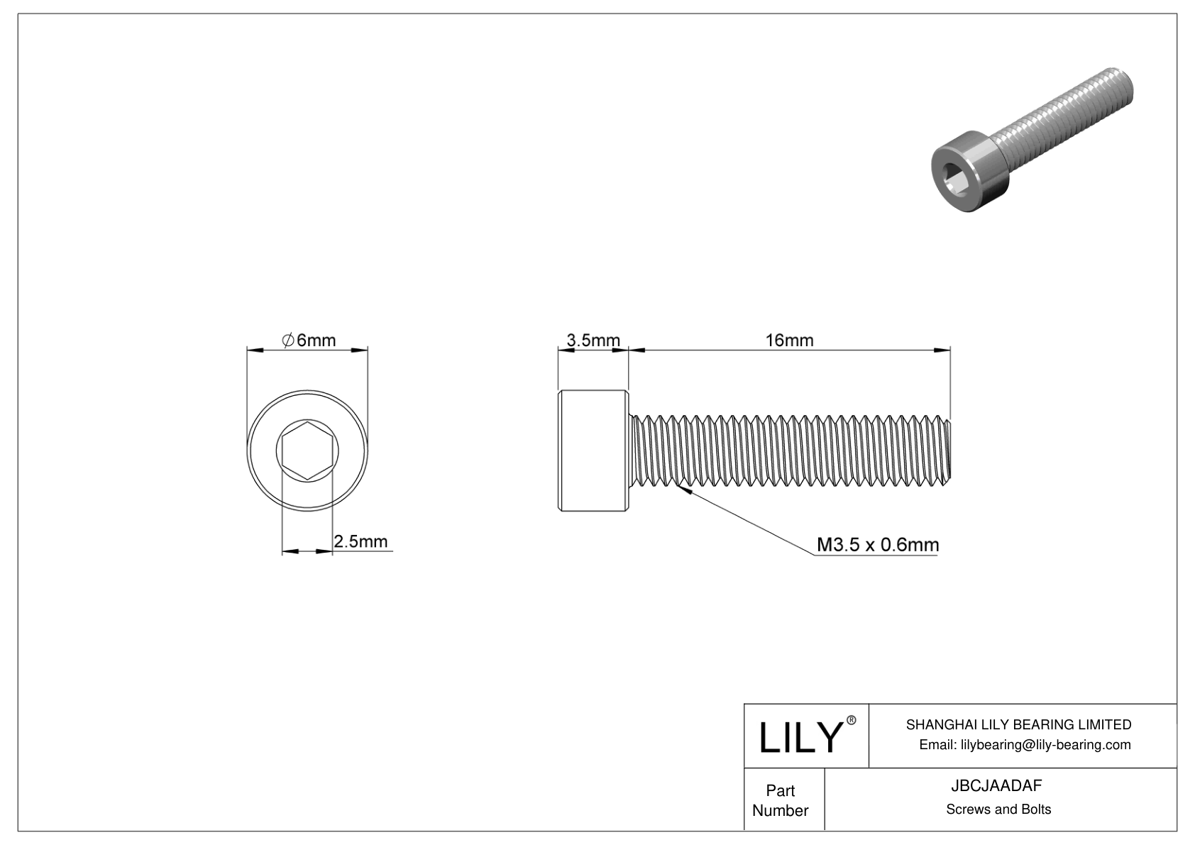 JBCJAADAF Alloy Steel Socket Head Screws cad drawing