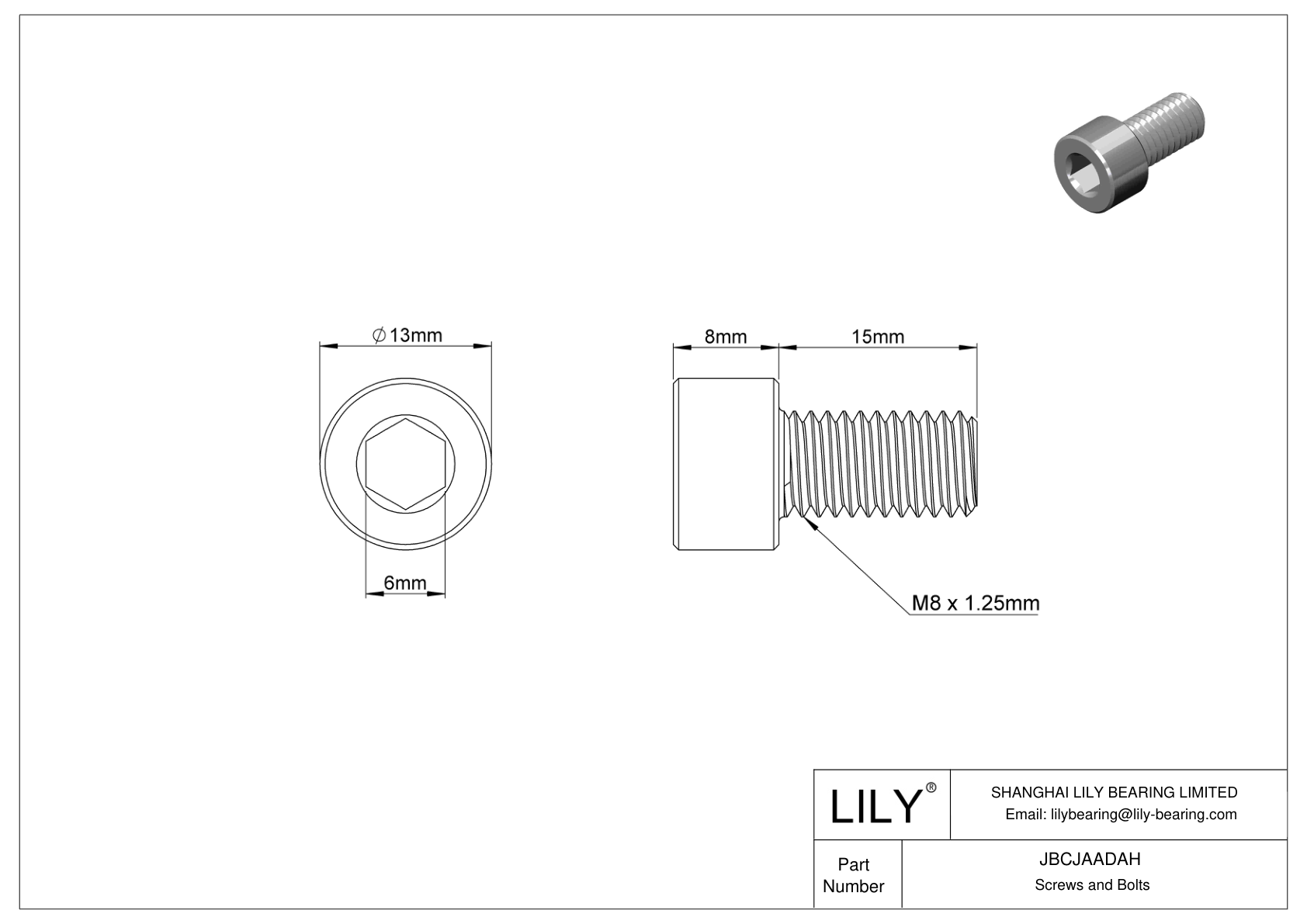 JBCJAADAH Tornillos de cabeza cilíndrica de acero aleado cad drawing