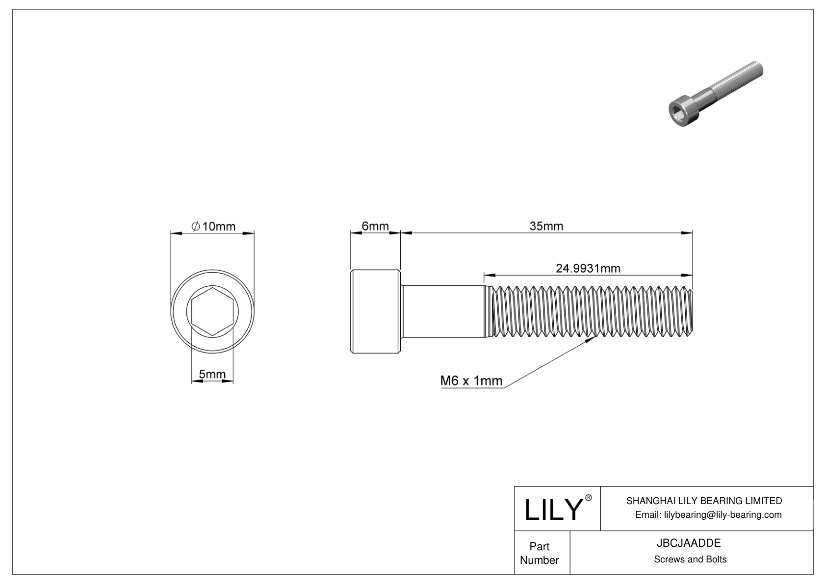 JBCJAADDE Alloy Steel Socket Head Screws cad drawing