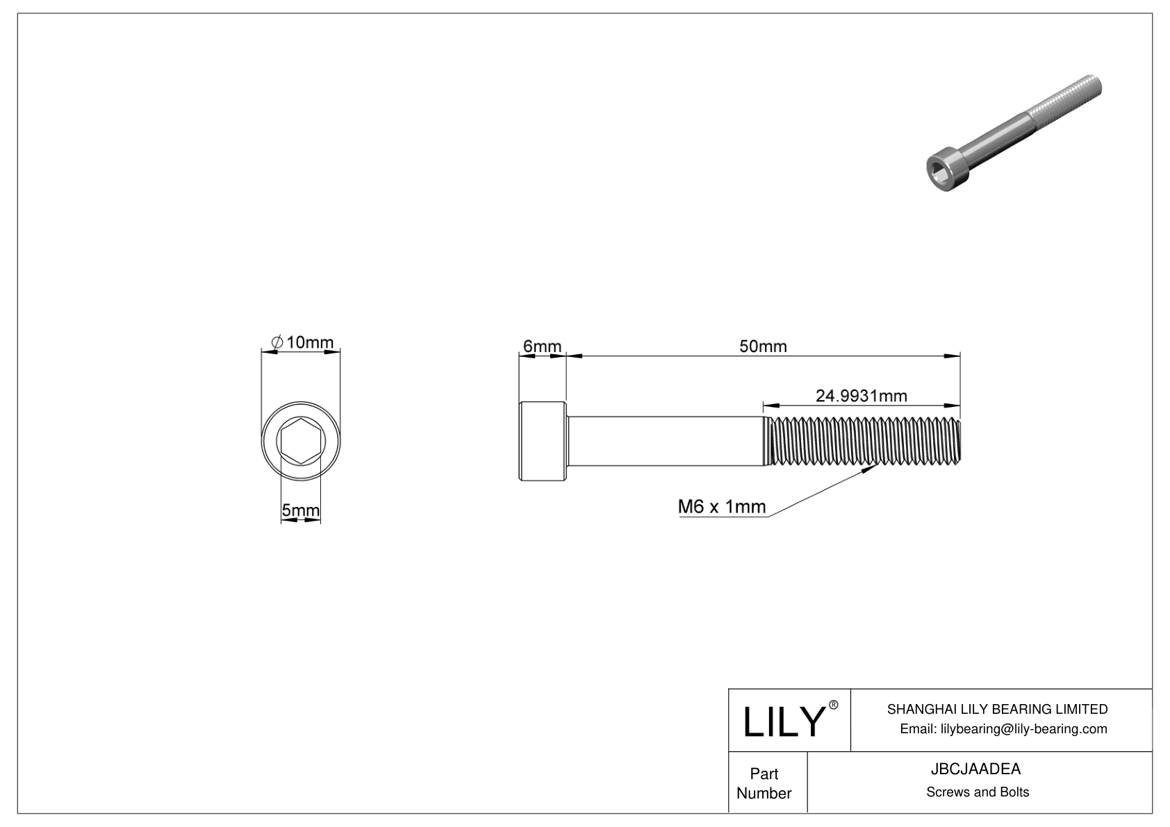 JBCJAADEA Alloy Steel Socket Head Screws cad drawing