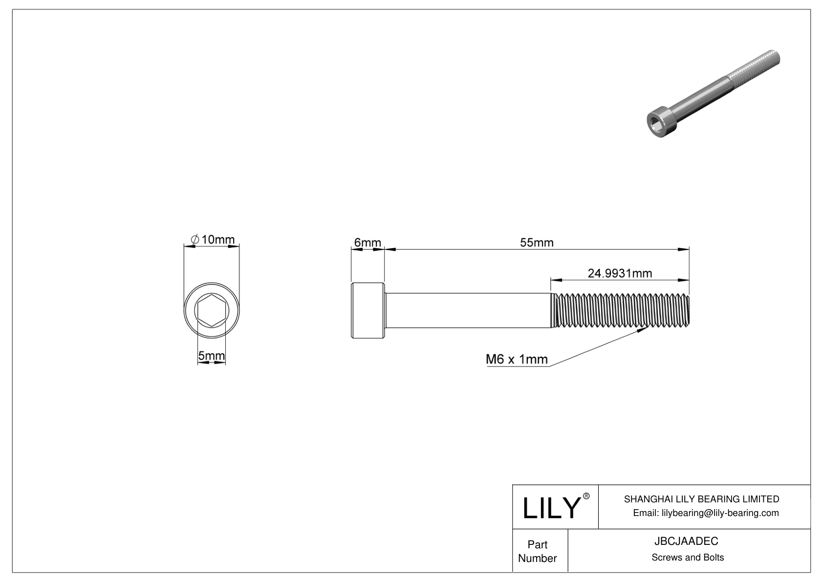 JBCJAADEC Alloy Steel Socket Head Screws cad drawing