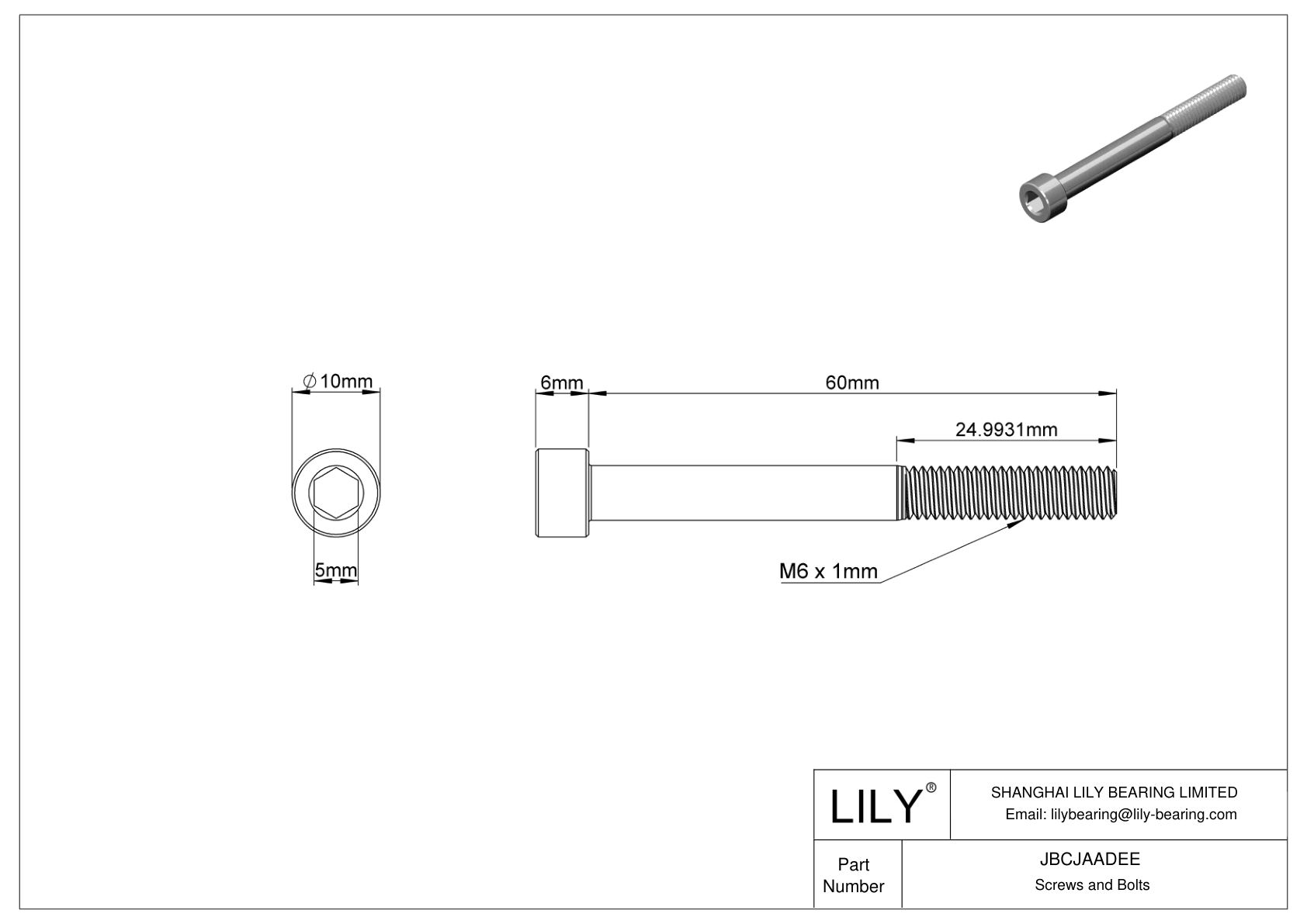 JBCJAADEE Alloy Steel Socket Head Screws cad drawing