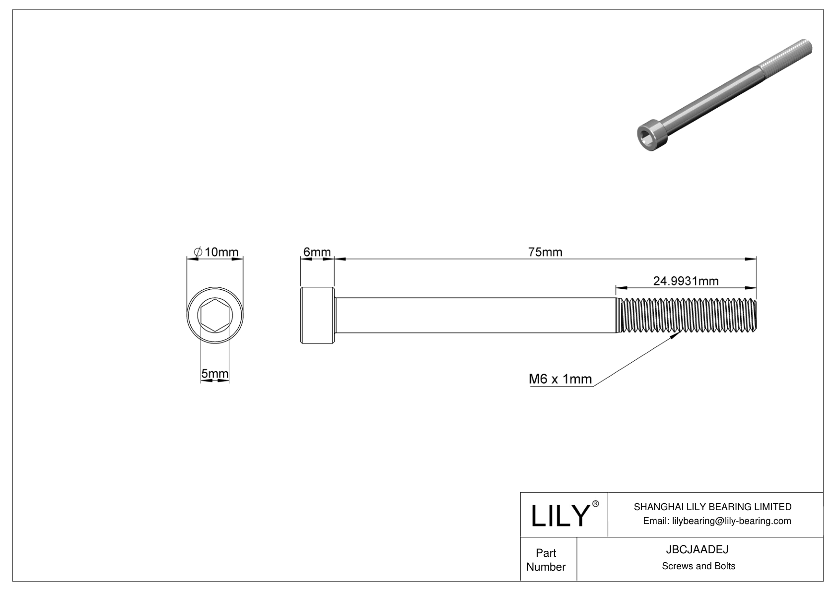 JBCJAADEJ Tornillos de cabeza cilíndrica de acero aleado cad drawing