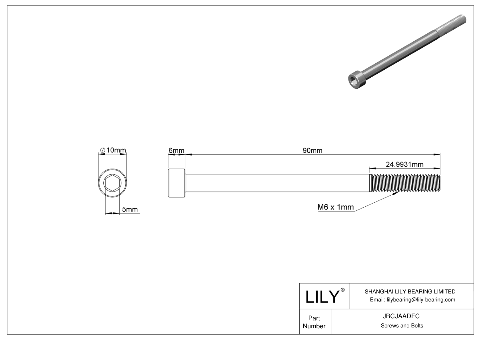 JBCJAADFC Alloy Steel Socket Head Screws cad drawing