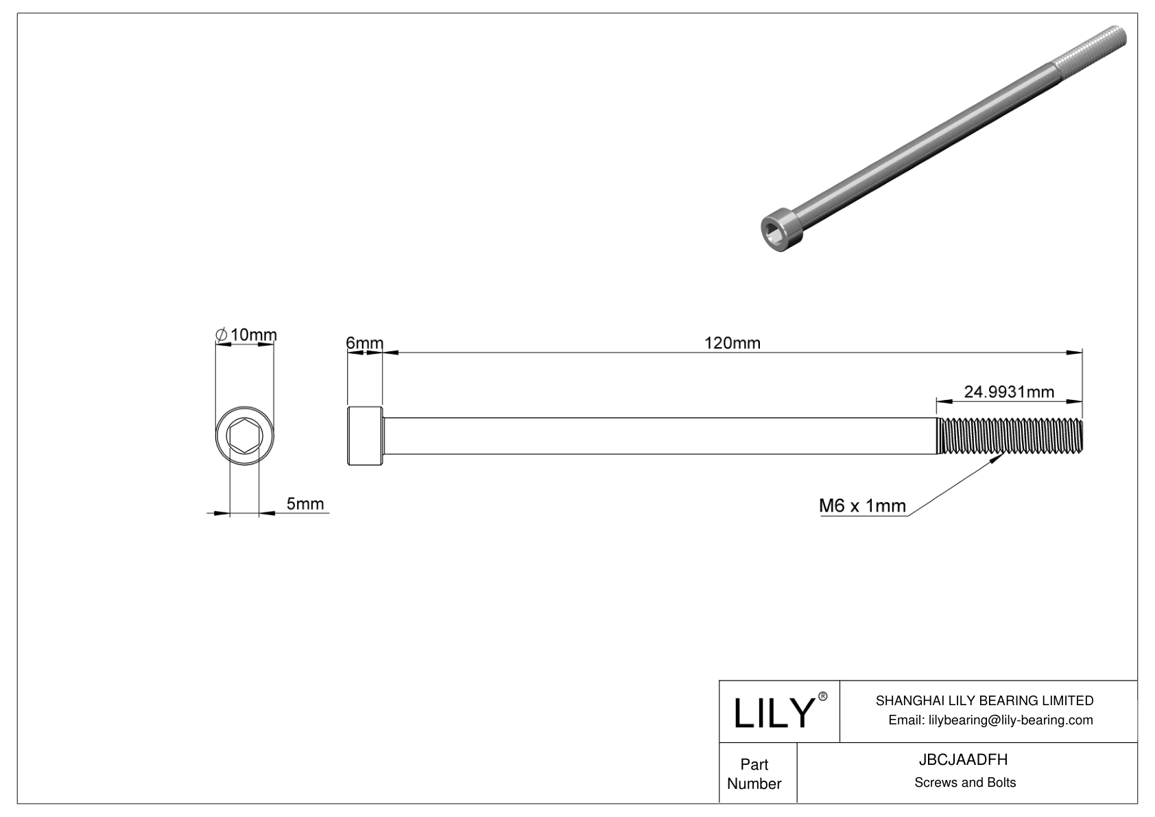 JBCJAADFH Alloy Steel Socket Head Screws cad drawing