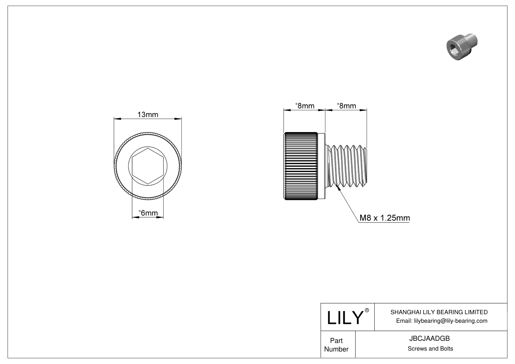 JBCJAADGB Alloy Steel Socket Head Screws cad drawing