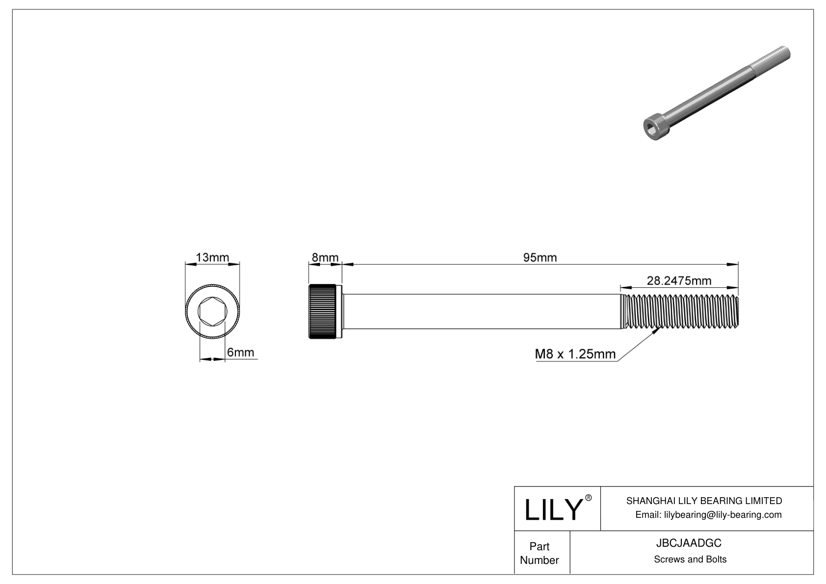 JBCJAADGC Alloy Steel Socket Head Screws cad drawing