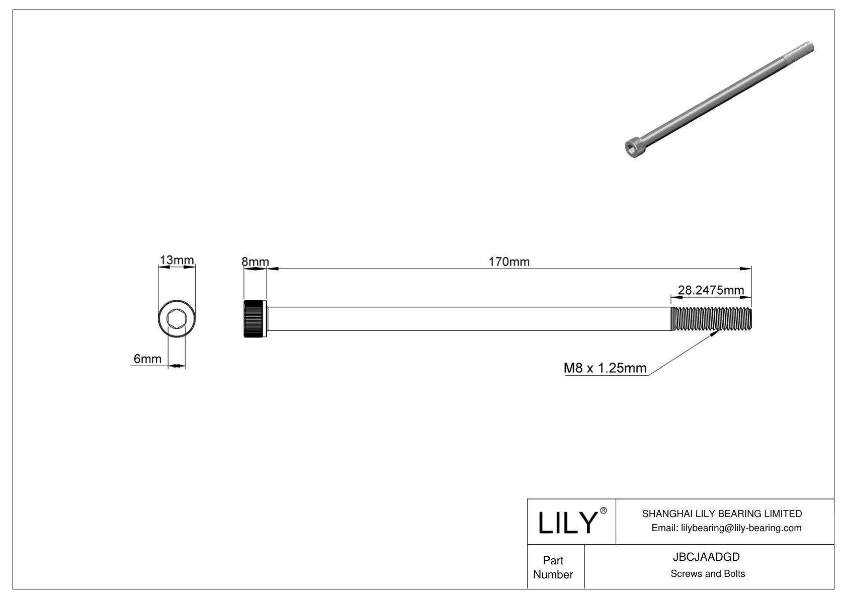 JBCJAADGD Alloy Steel Socket Head Screws cad drawing