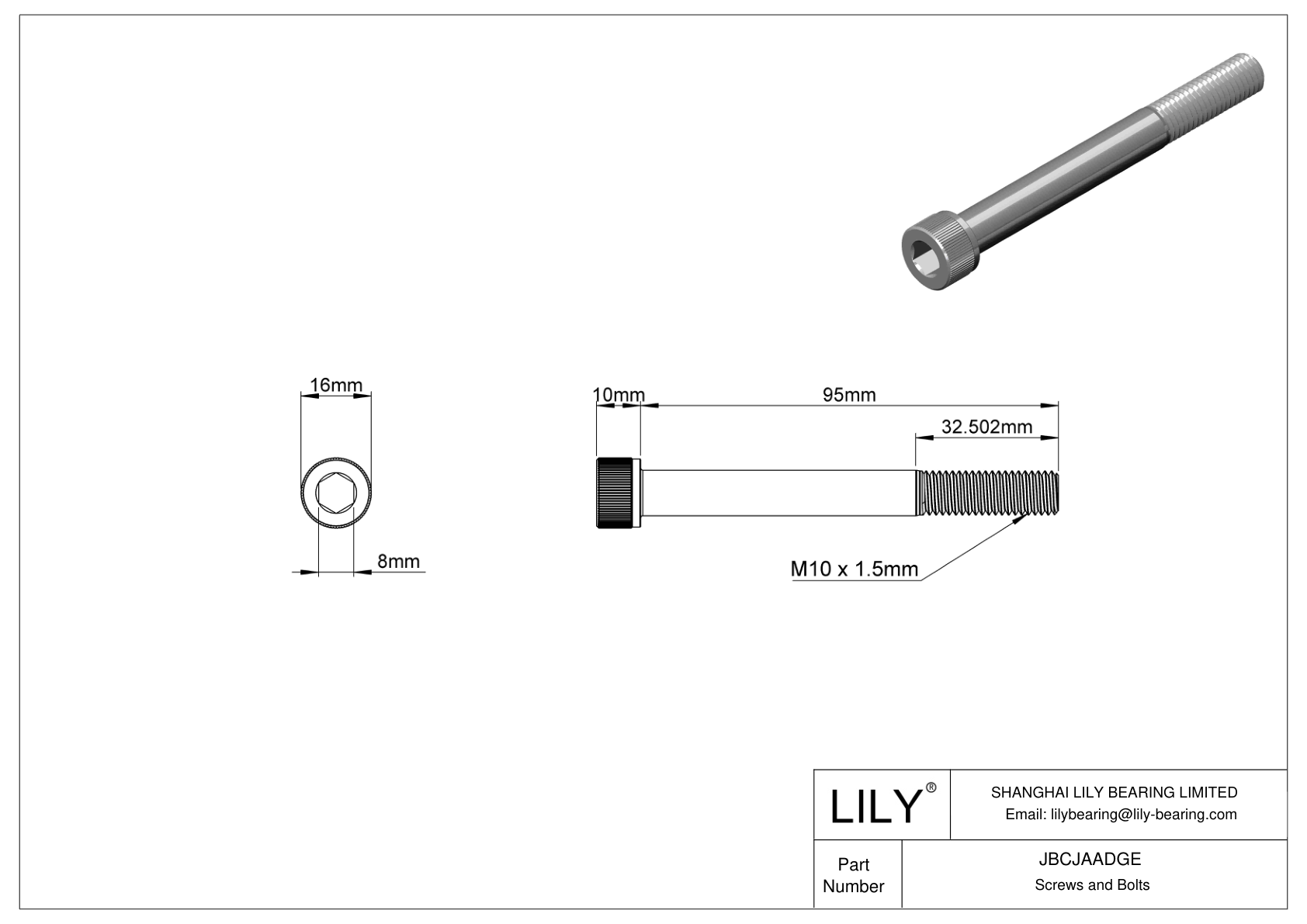 JBCJAADGE Alloy Steel Socket Head Screws cad drawing