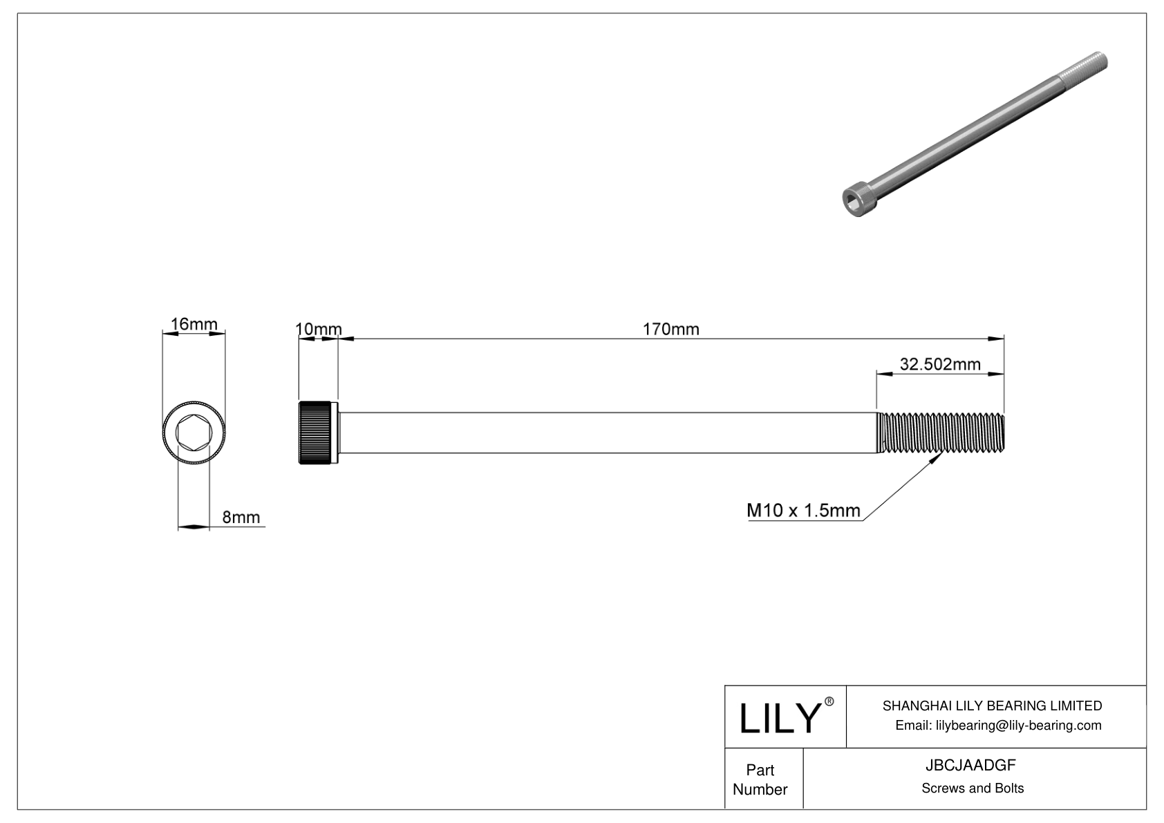 JBCJAADGF Alloy Steel Socket Head Screws cad drawing