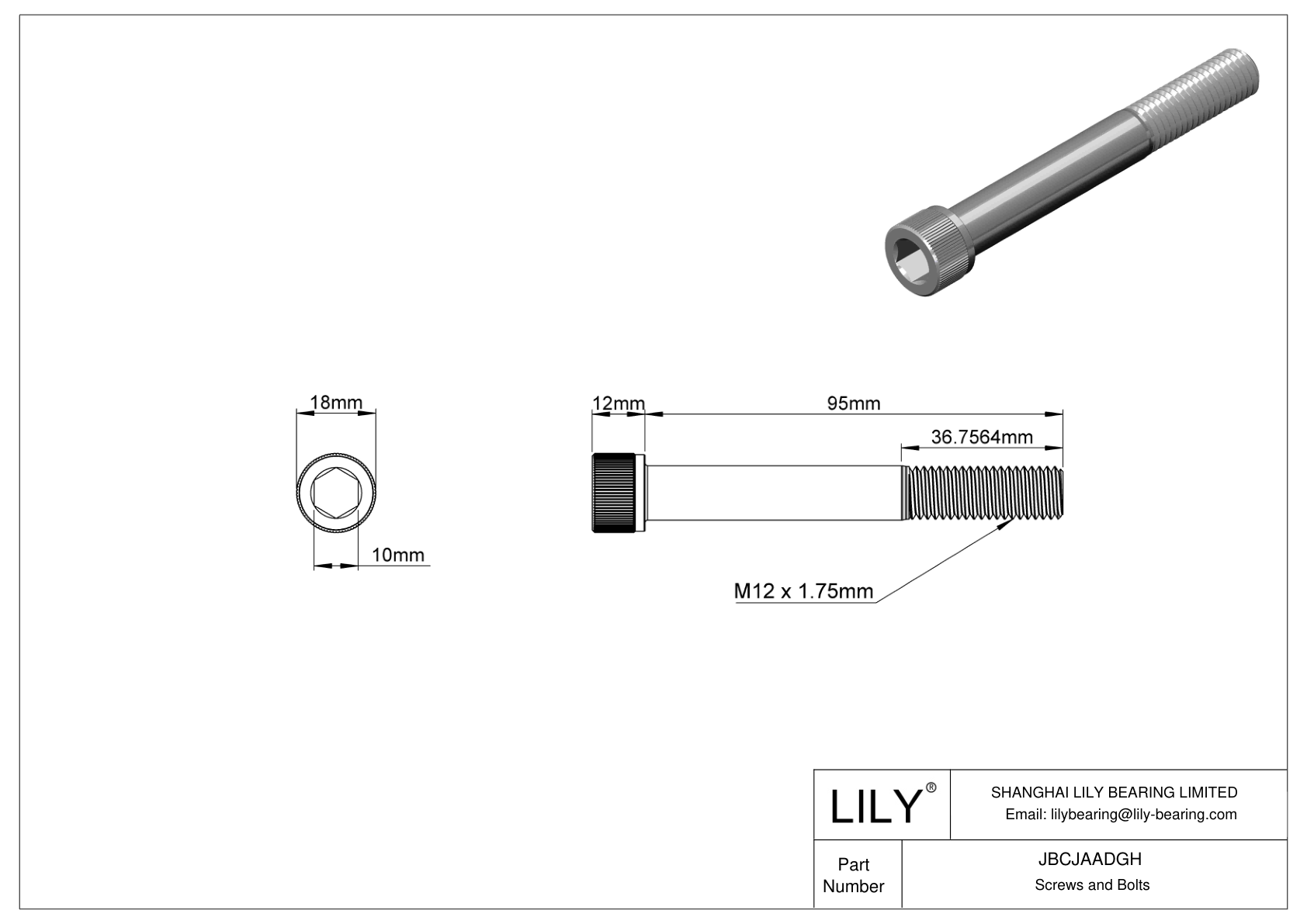 JBCJAADGH Alloy Steel Socket Head Screws cad drawing