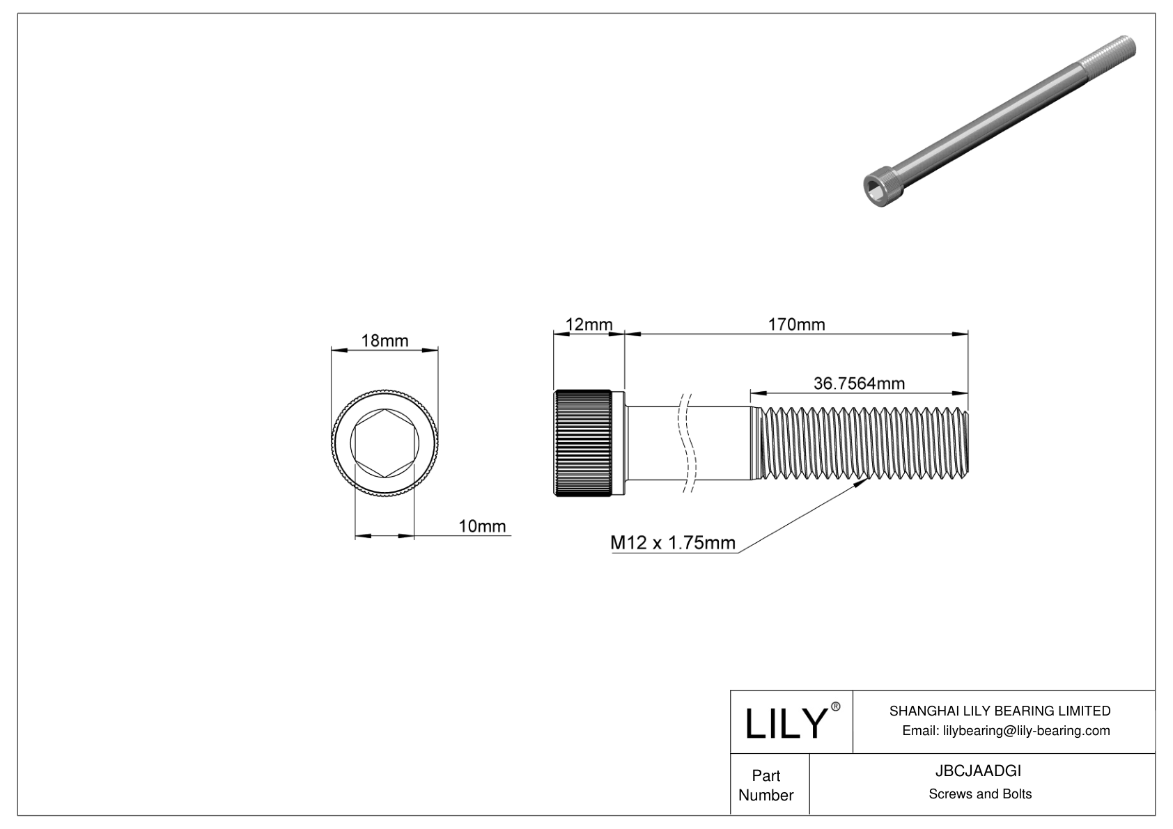 JBCJAADGI Alloy Steel Socket Head Screws cad drawing