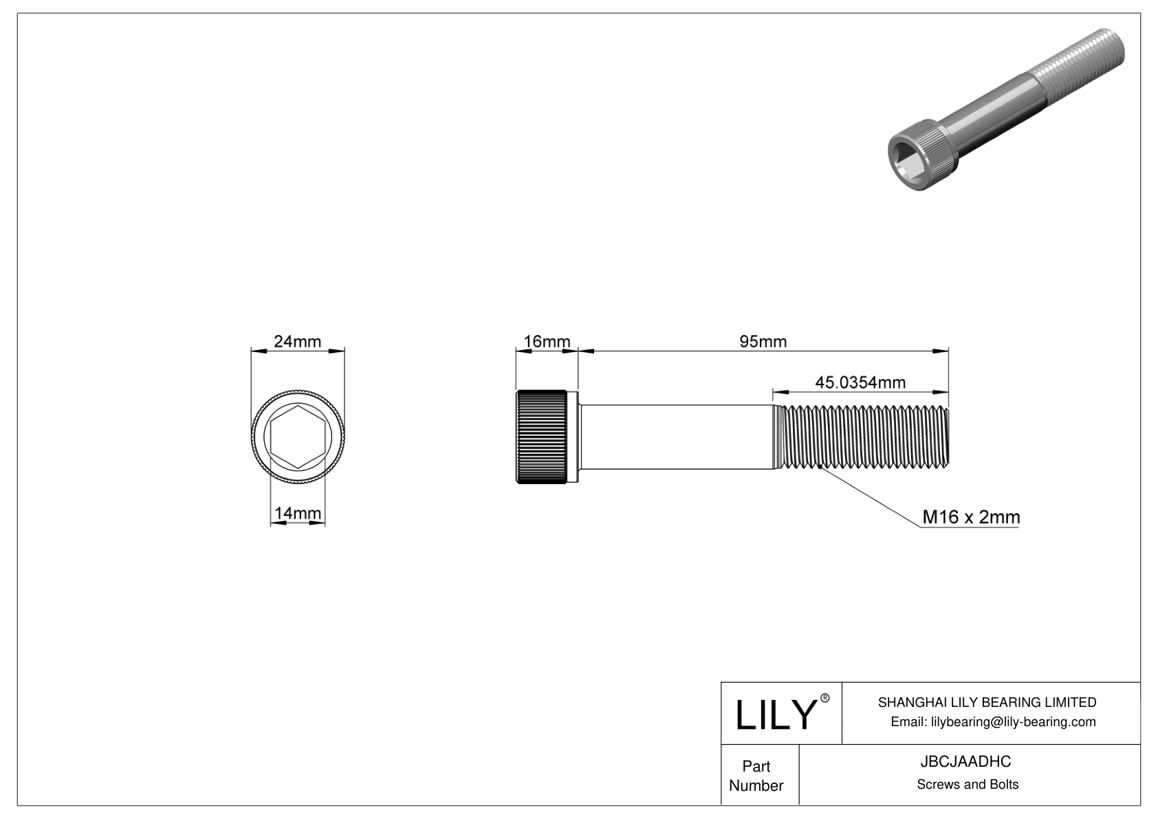 JBCJAADHC Alloy Steel Socket Head Screws cad drawing