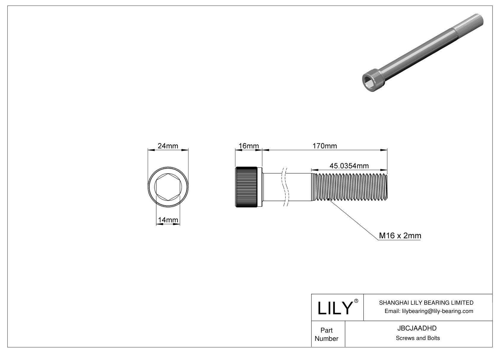 JBCJAADHD Alloy Steel Socket Head Screws cad drawing