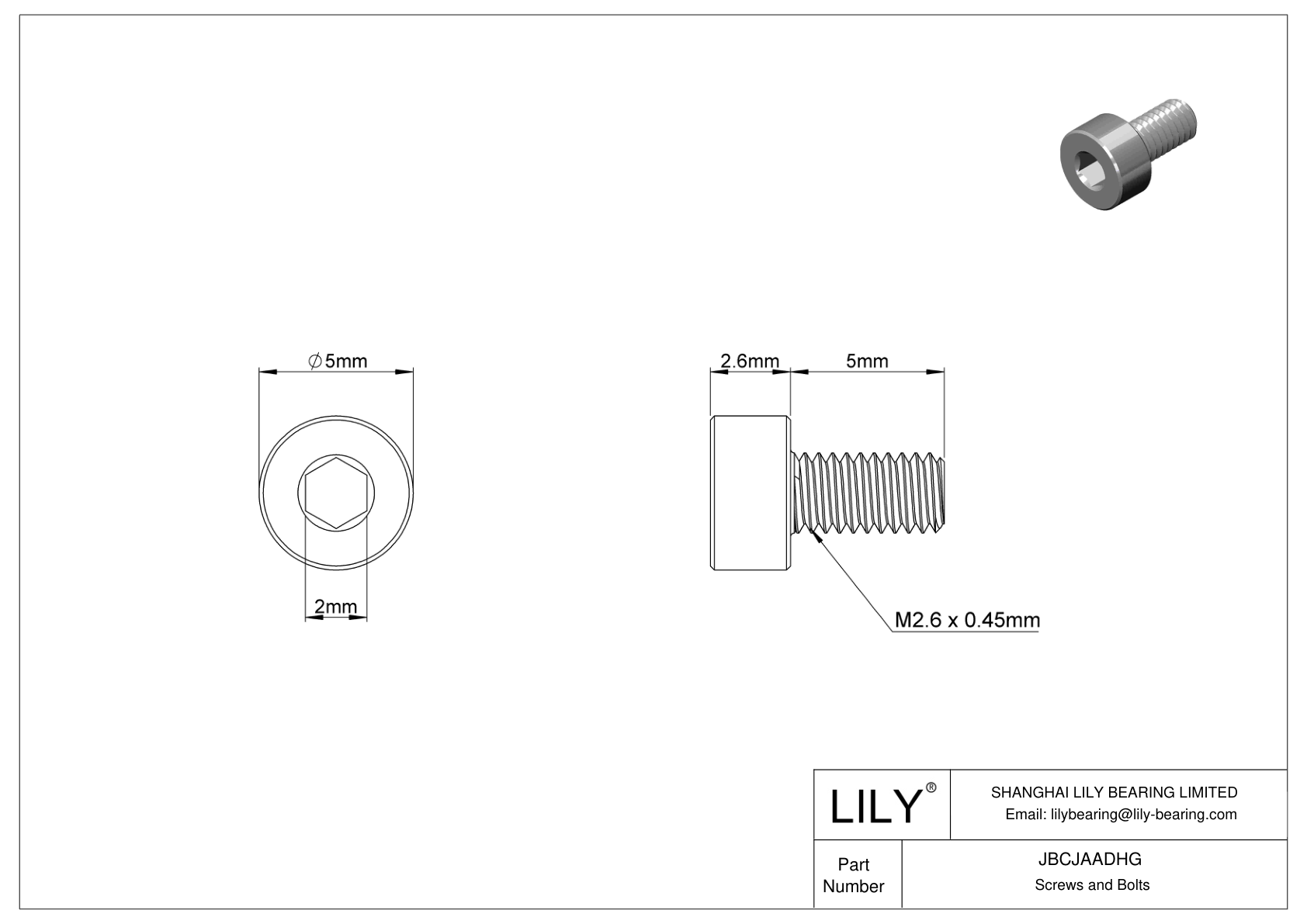 JBCJAADHG Alloy Steel Socket Head Screws cad drawing