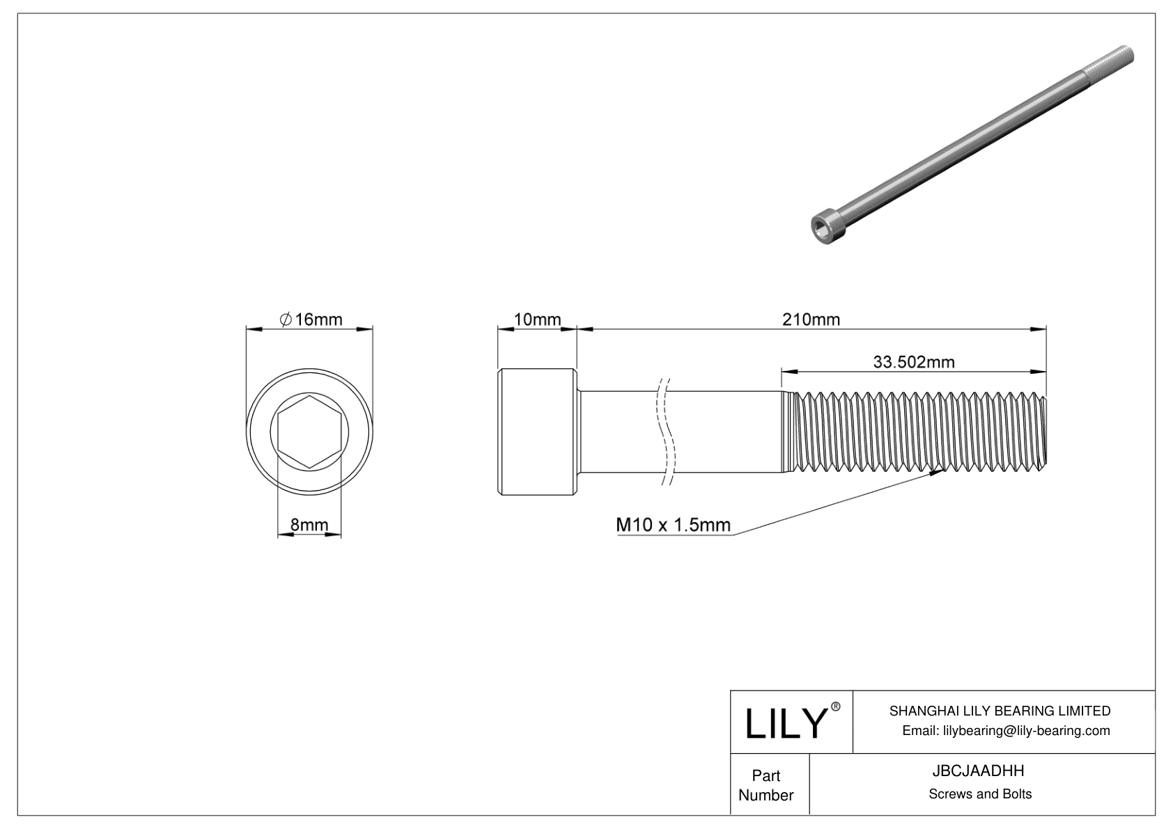 JBCJAADHH Tornillos de cabeza cilíndrica de acero aleado cad drawing