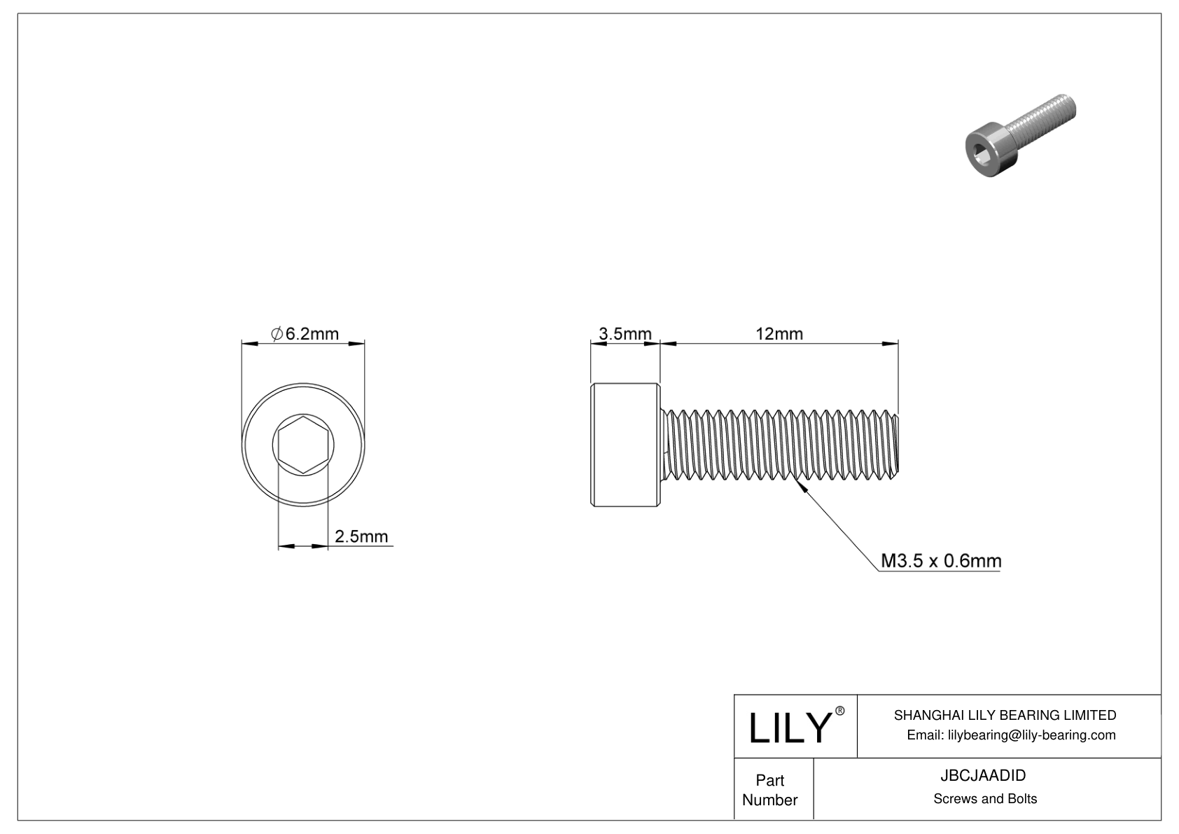 JBCJAADID Alloy Steel Socket Head Screws cad drawing