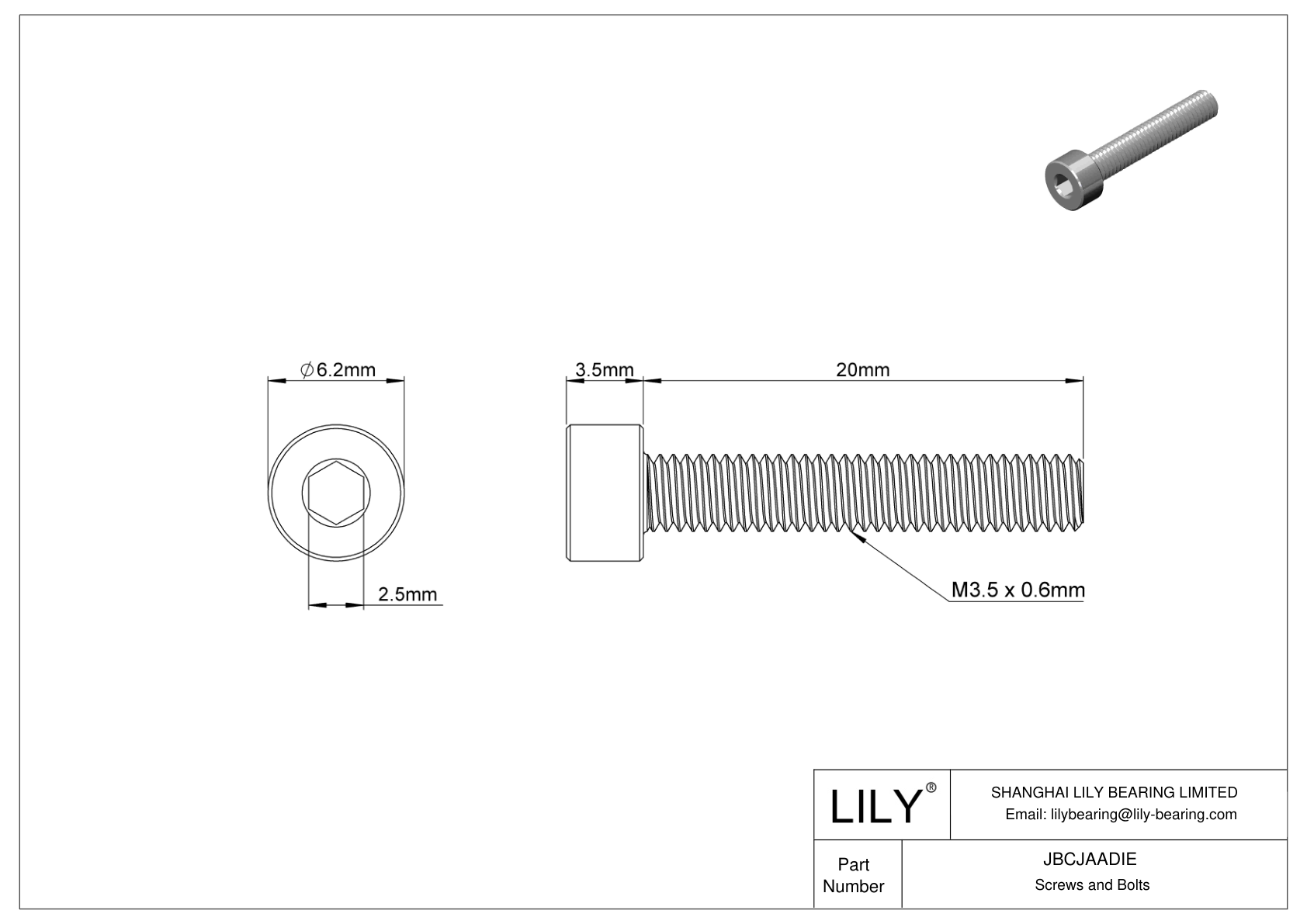 JBCJAADIE Alloy Steel Socket Head Screws cad drawing