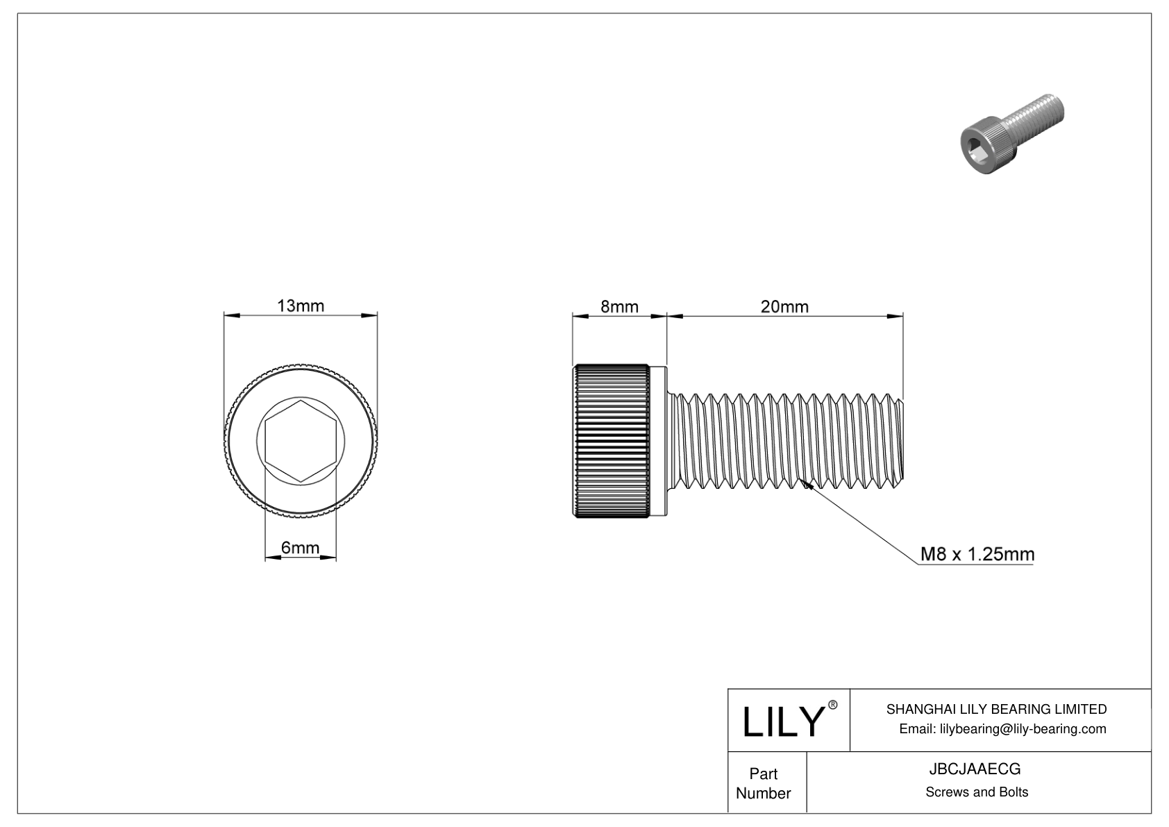 JBCJAAECG Alloy Steel Socket Head Screws cad drawing