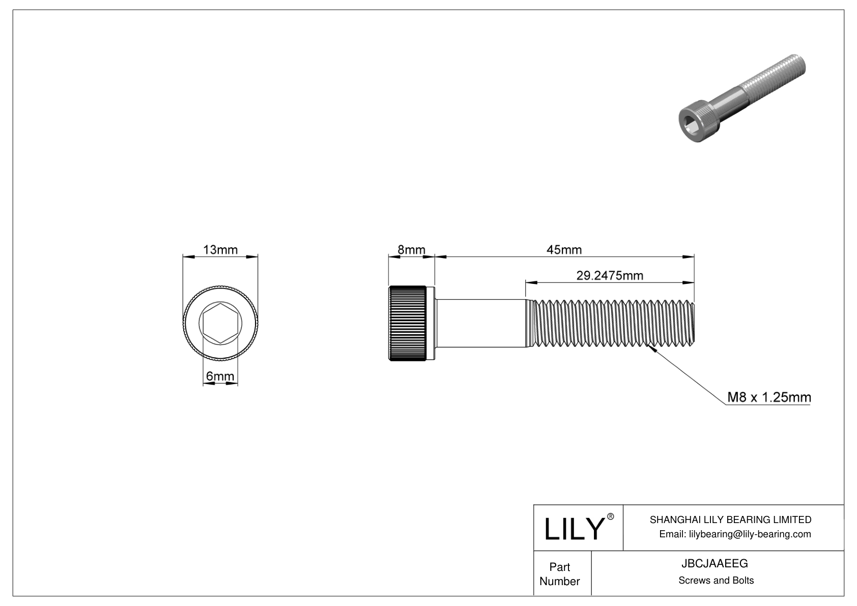 JBCJAAEEG Alloy Steel Socket Head Screws cad drawing