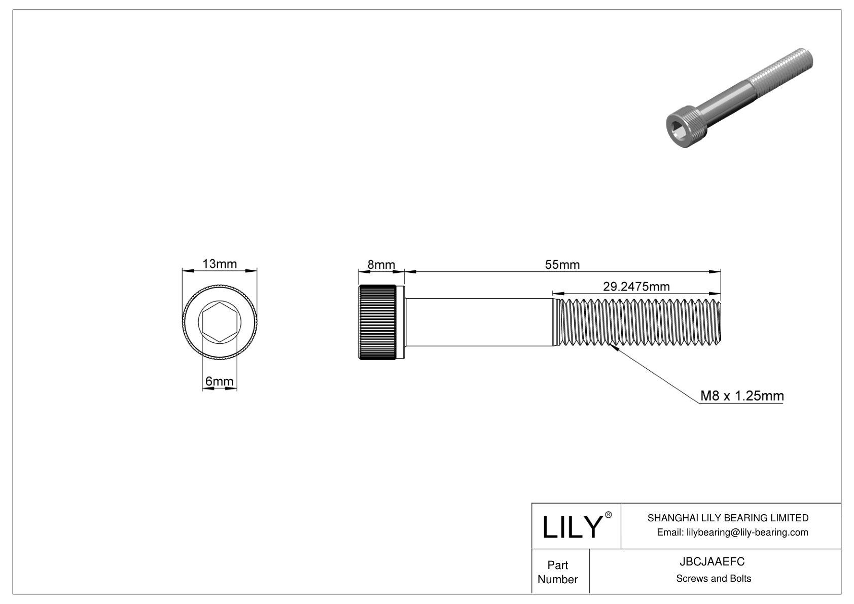 JBCJAAEFC Alloy Steel Socket Head Screws cad drawing