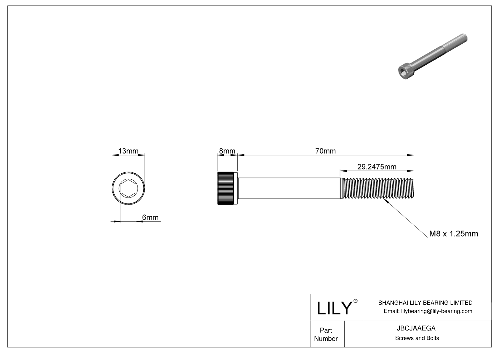 JBCJAAEGA Alloy Steel Socket Head Screws cad drawing