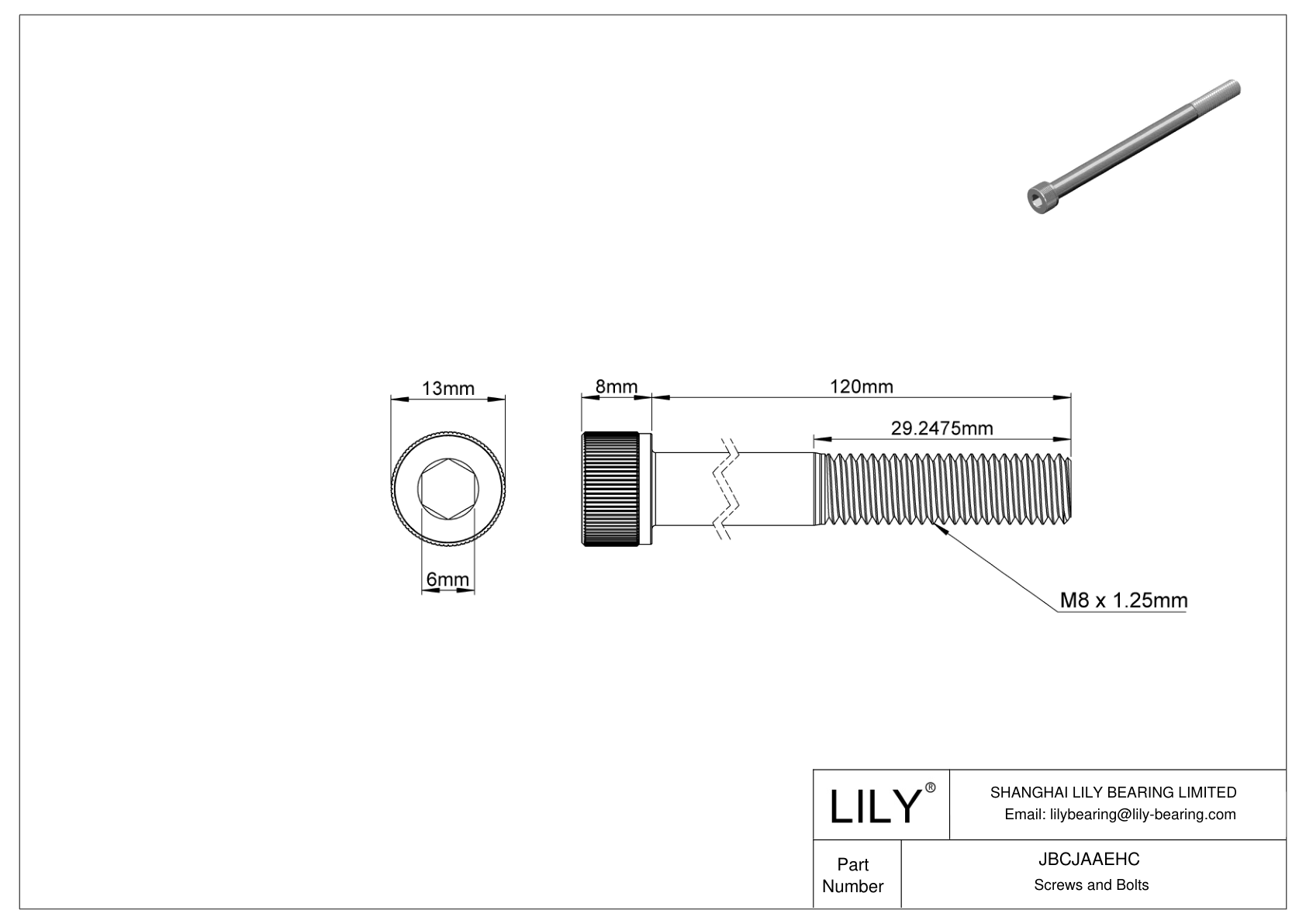 JBCJAAEHC Alloy Steel Socket Head Screws cad drawing