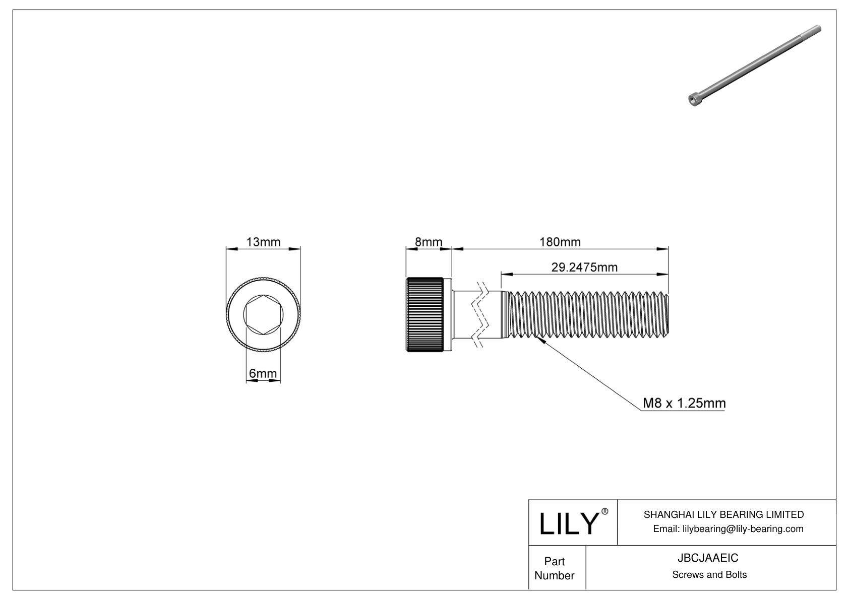 JBCJAAEIC Alloy Steel Socket Head Screws cad drawing