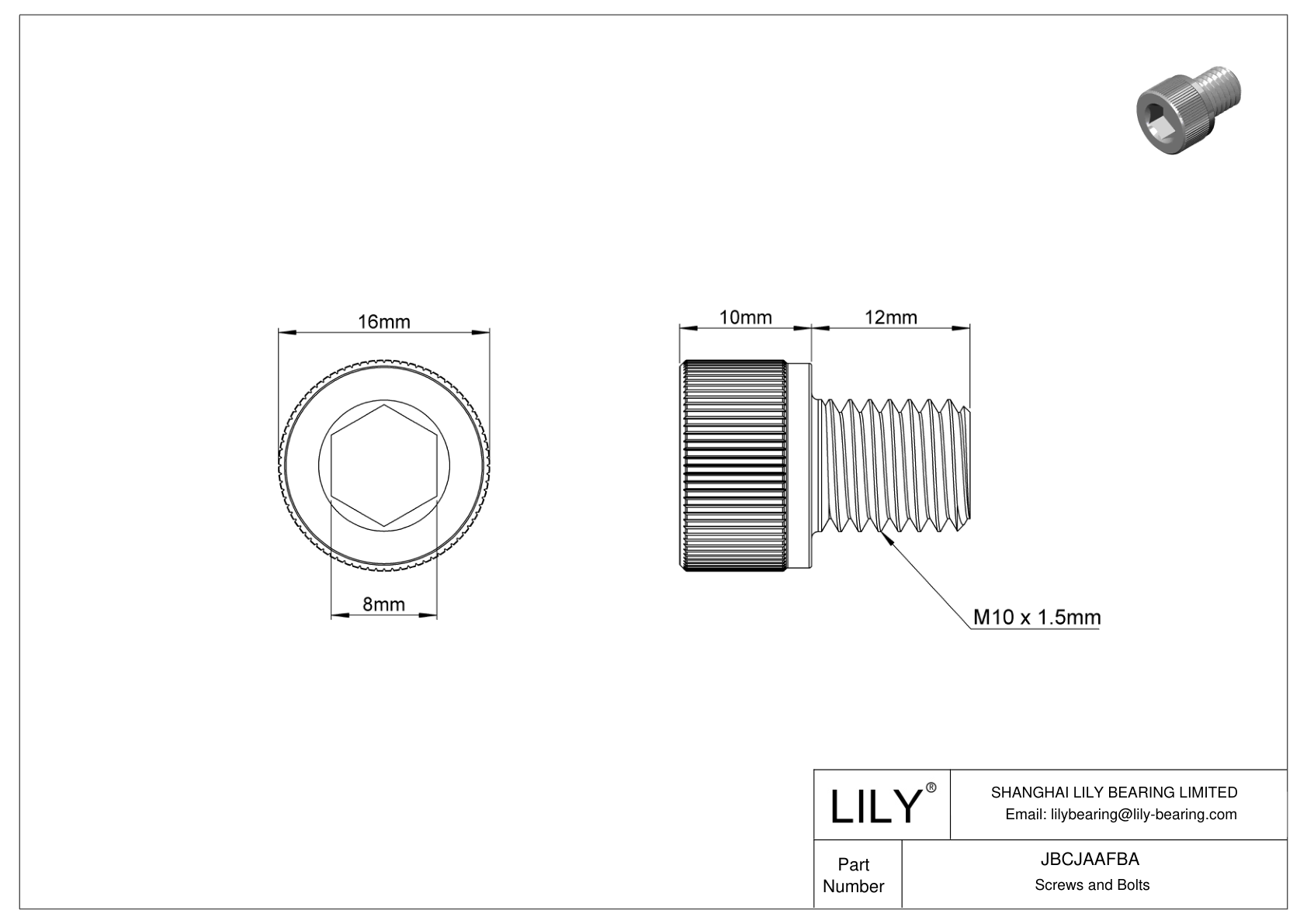 JBCJAAFBA Alloy Steel Socket Head Screws cad drawing