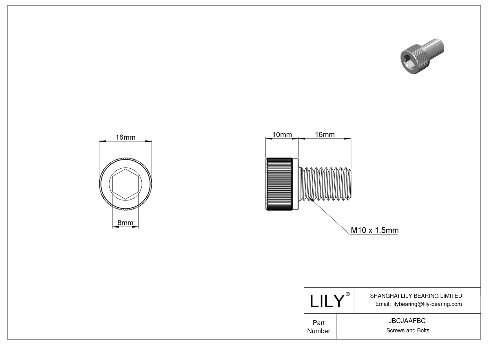 JBCJAAFBC Alloy Steel Socket Head Screws cad drawing