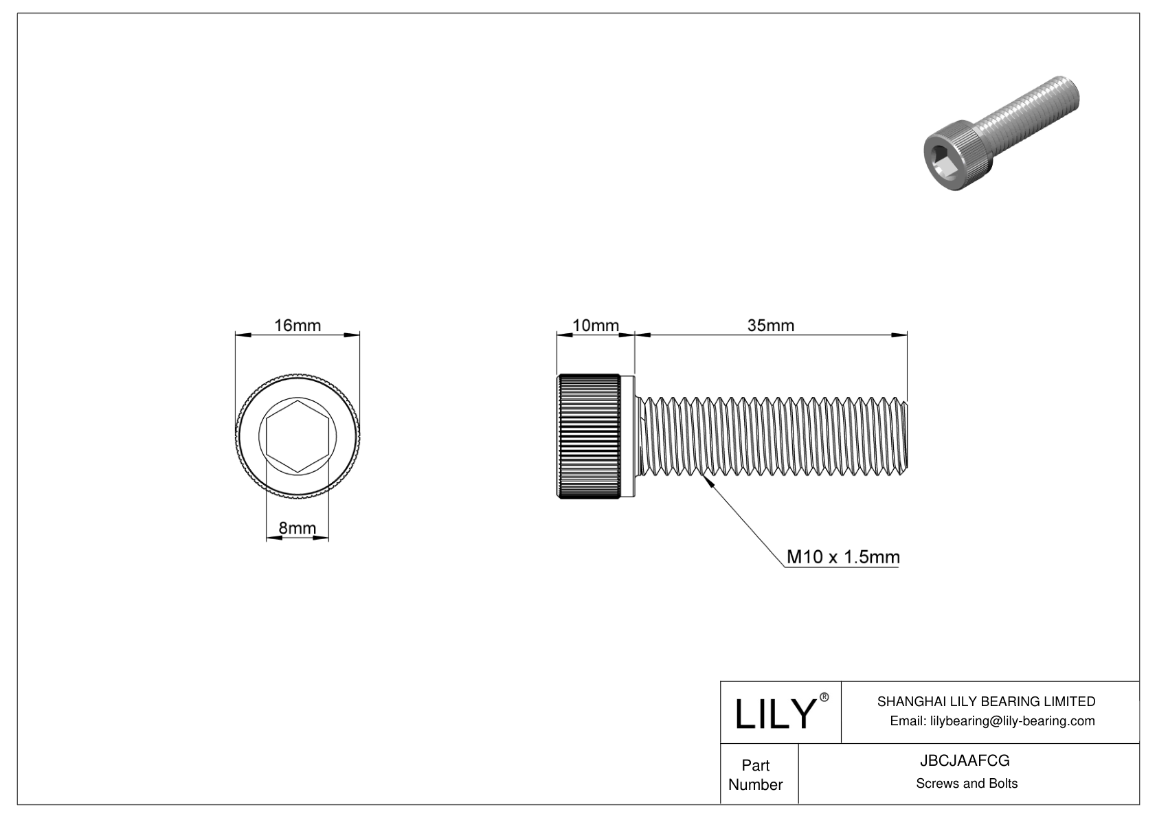 JBCJAAFCG Alloy Steel Socket Head Screws cad drawing