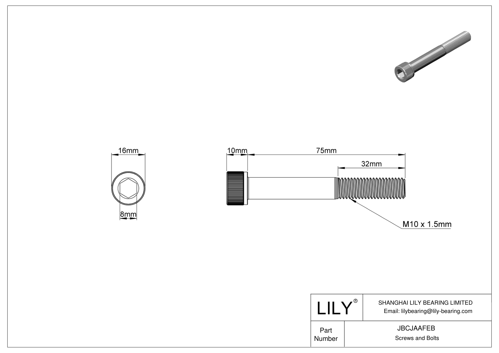 JBCJAAFEB Tornillos de cabeza cilíndrica de acero aleado cad drawing