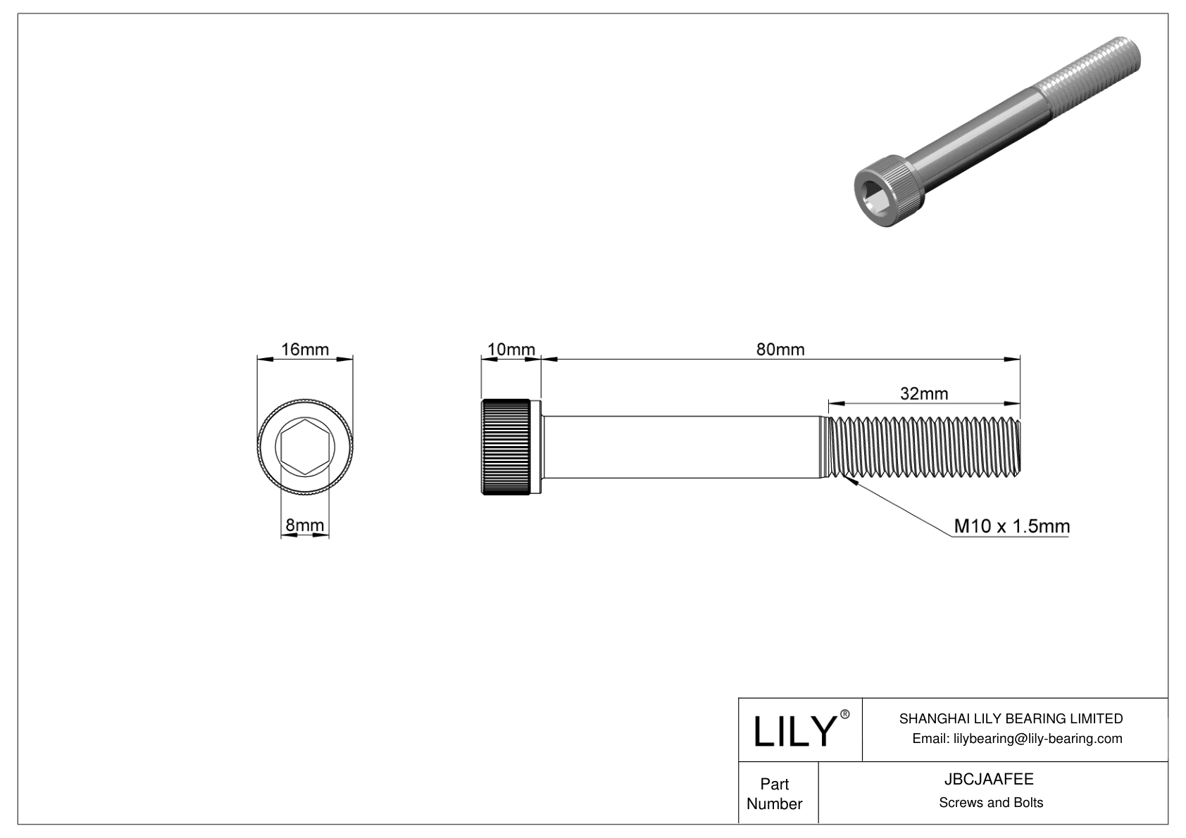 JBCJAAFEE Alloy Steel Socket Head Screws cad drawing