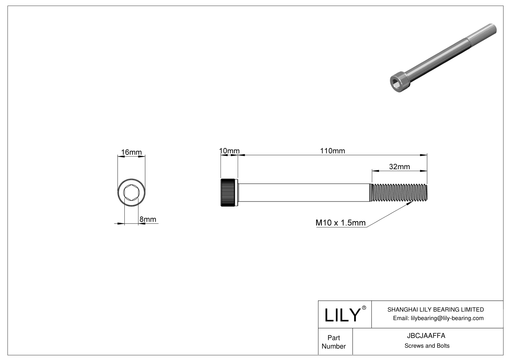 JBCJAAFFA Alloy Steel Socket Head Screws cad drawing