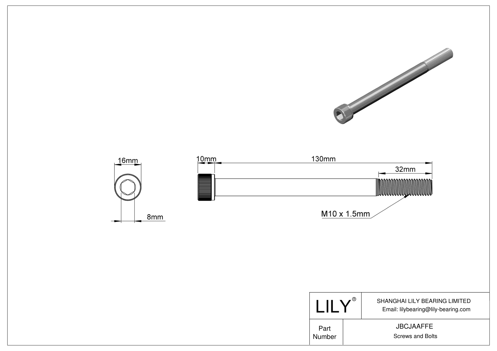 JBCJAAFFE Alloy Steel Socket Head Screws cad drawing