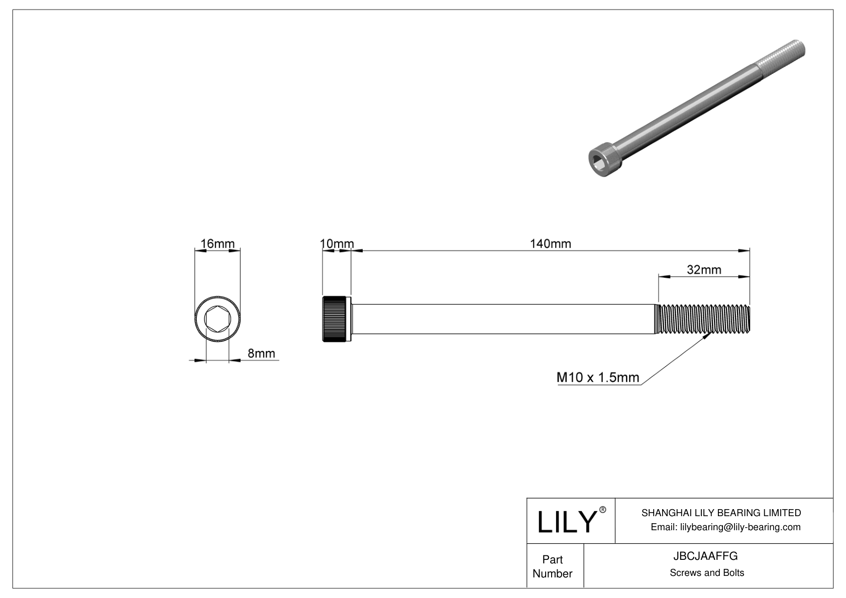 JBCJAAFFG Alloy Steel Socket Head Screws cad drawing