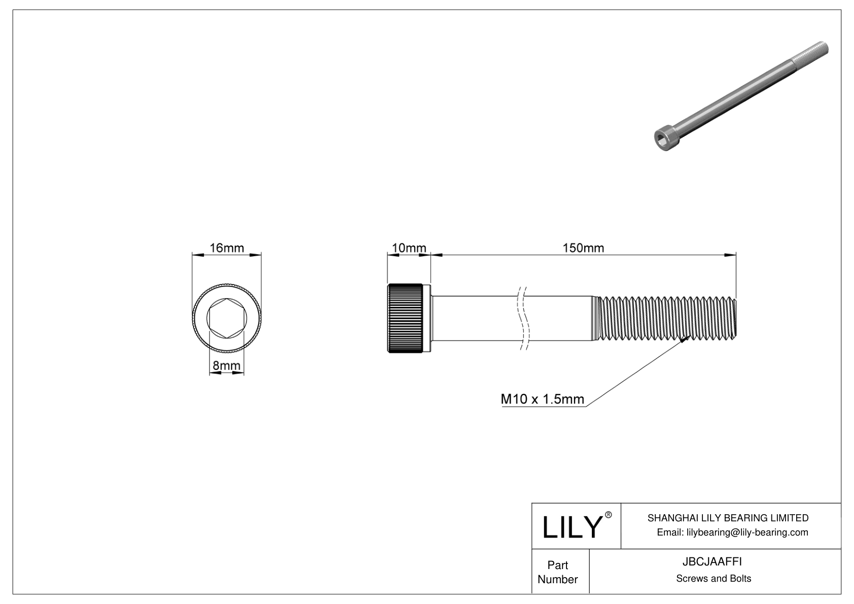 JBCJAAFFI Alloy Steel Socket Head Screws cad drawing