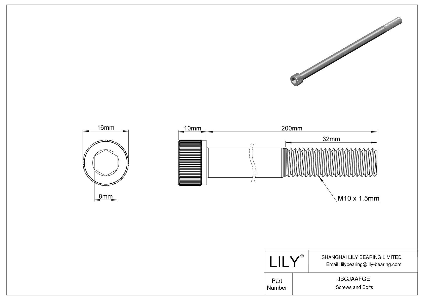 JBCJAAFGE Tornillos de cabeza cilíndrica de acero aleado cad drawing