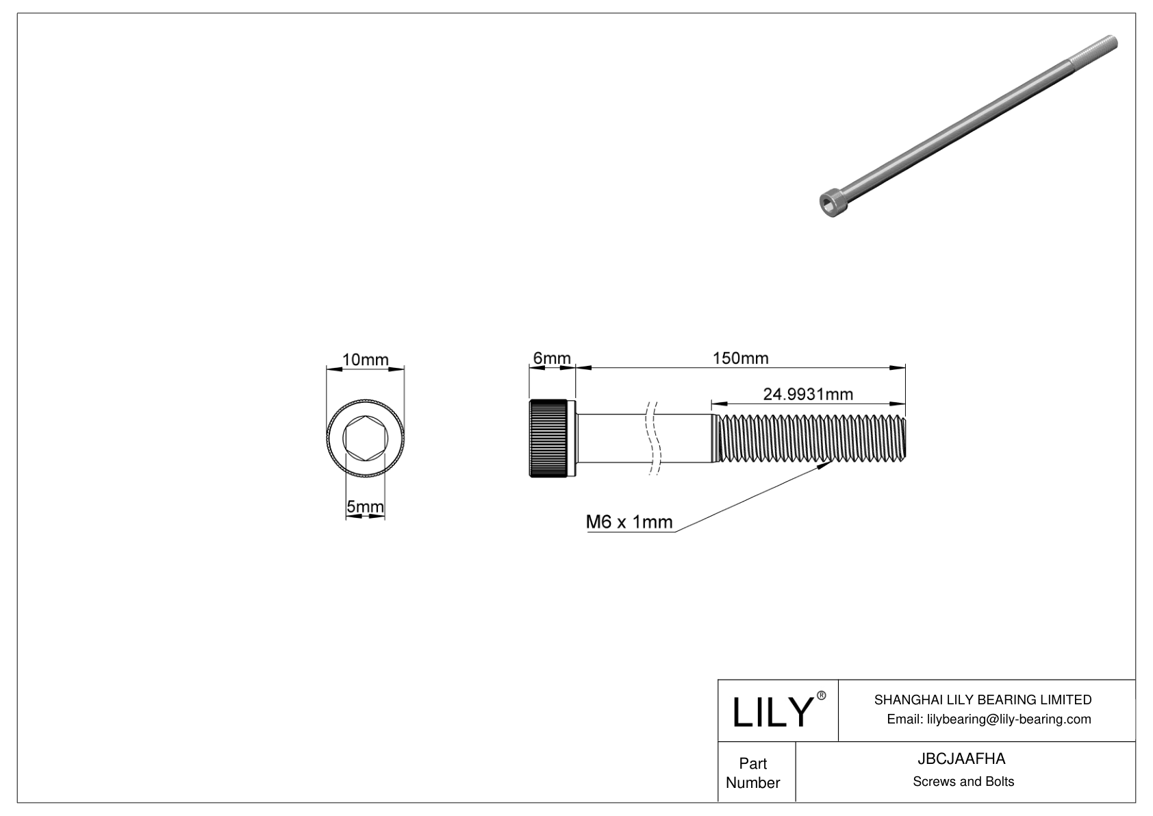 JBCJAAFHA Alloy Steel Socket Head Screws cad drawing