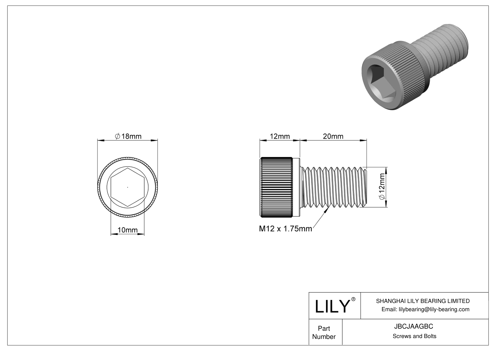 JBCJAAGBC Alloy Steel Socket Head Screws cad drawing