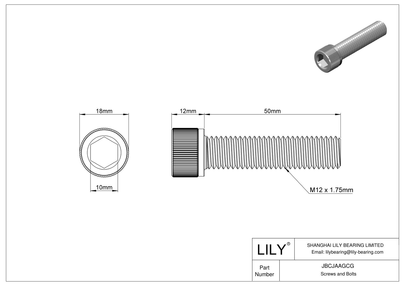 JBCJAAGCG Alloy Steel Socket Head Screws cad drawing