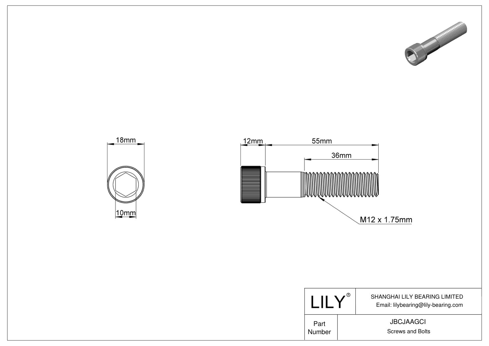 JBCJAAGCI Alloy Steel Socket Head Screws cad drawing