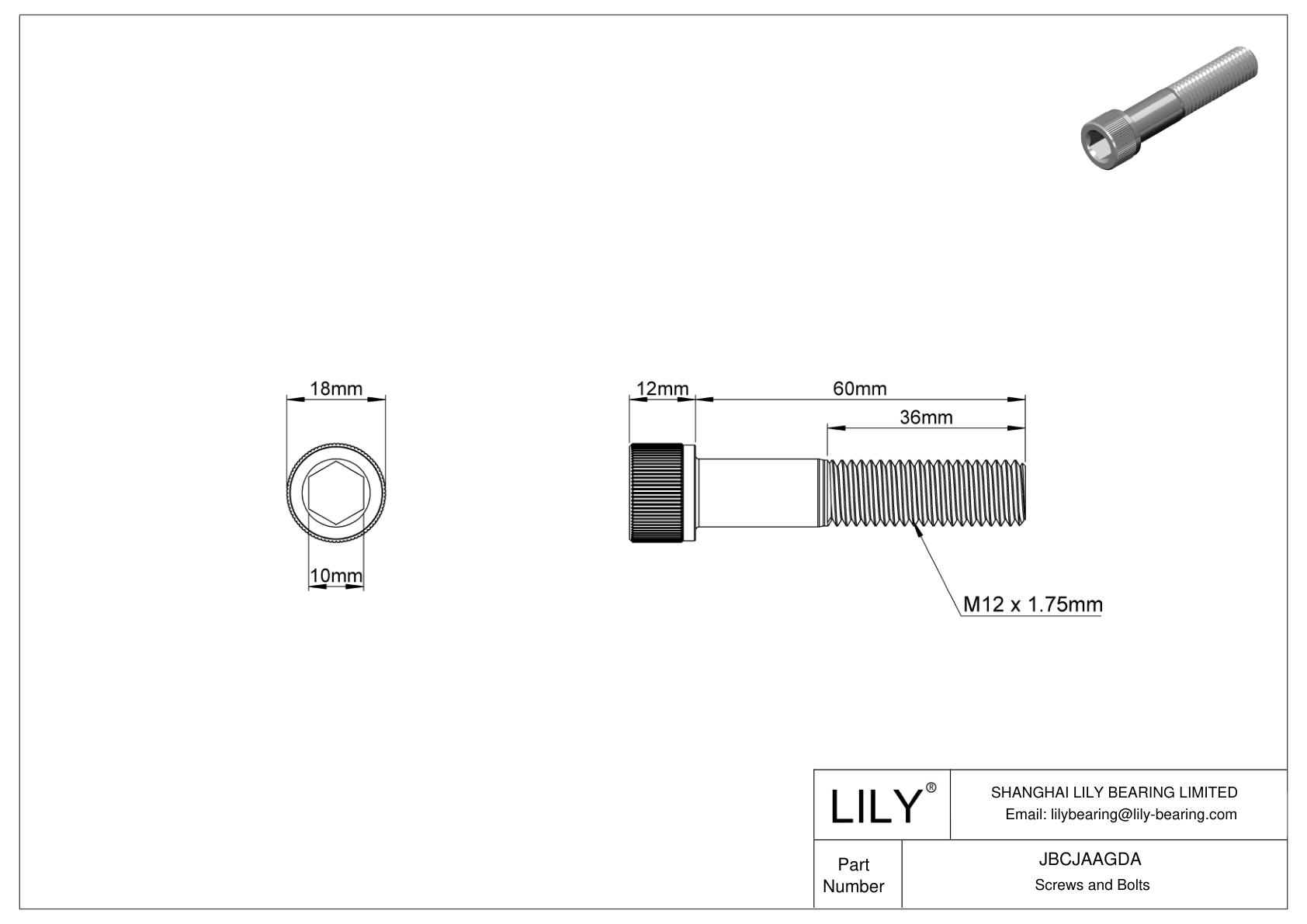 JBCJAAGDA Alloy Steel Socket Head Screws cad drawing