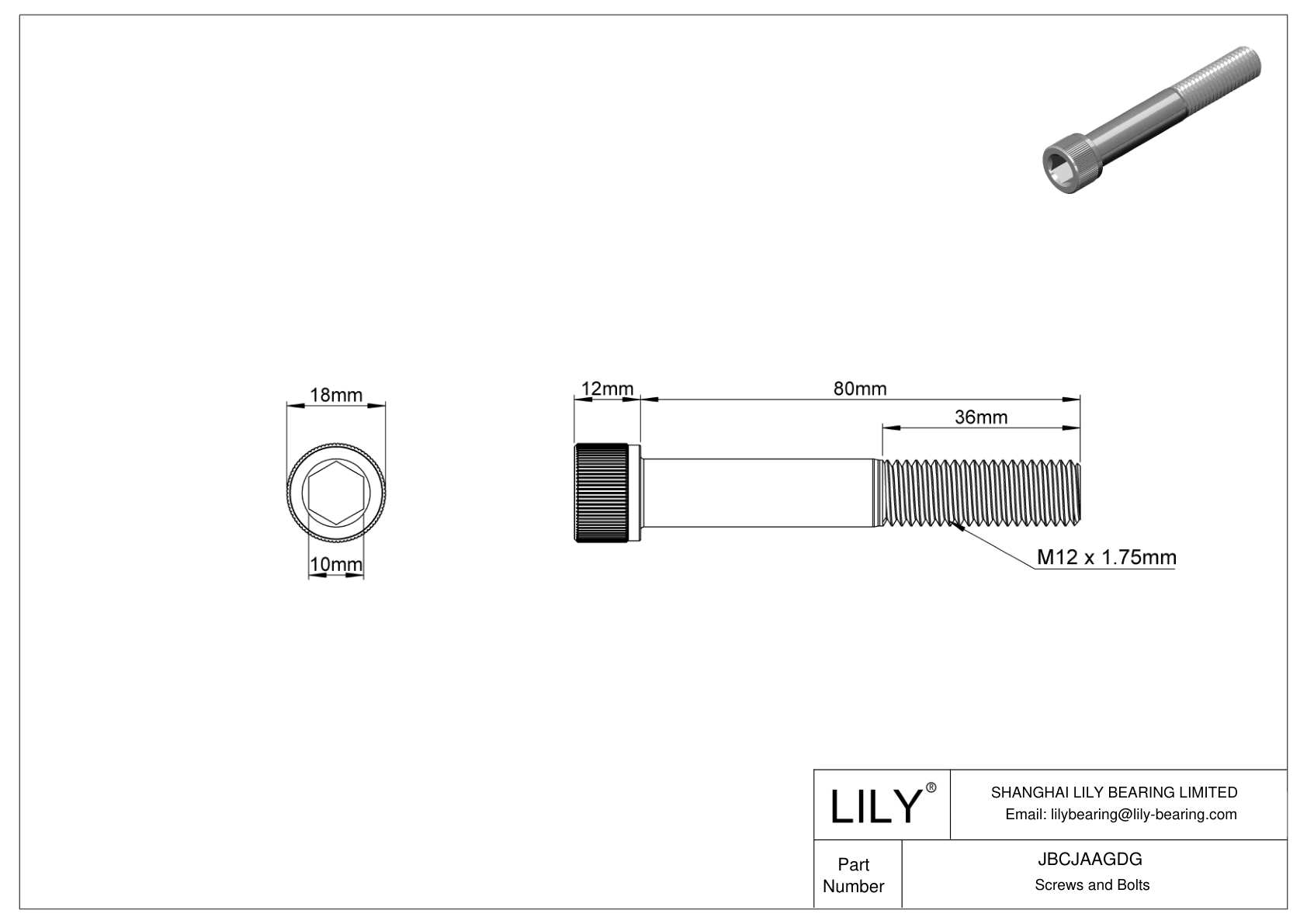 JBCJAAGDG Alloy Steel Socket Head Screws cad drawing