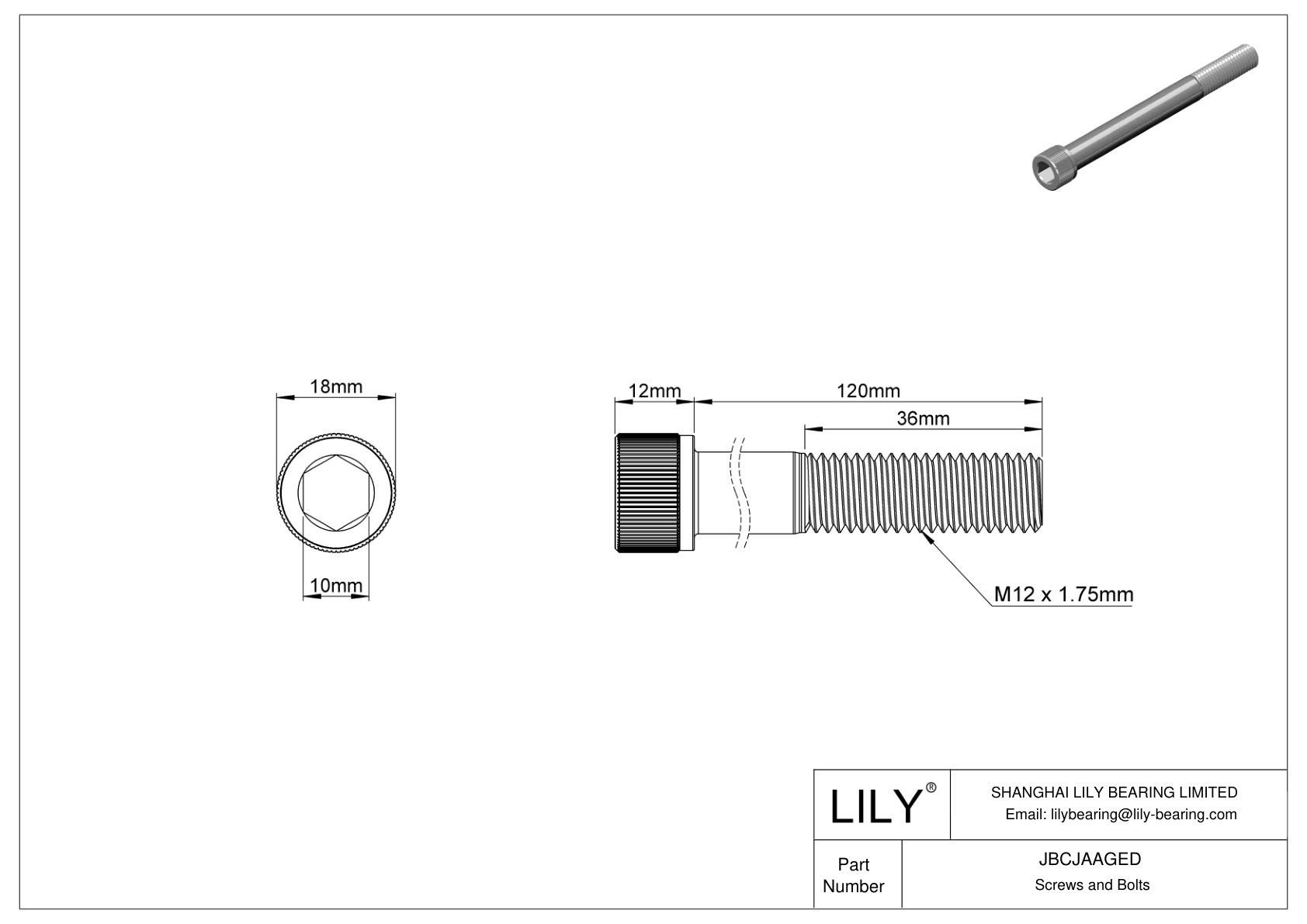 JBCJAAGED Alloy Steel Socket Head Screws cad drawing