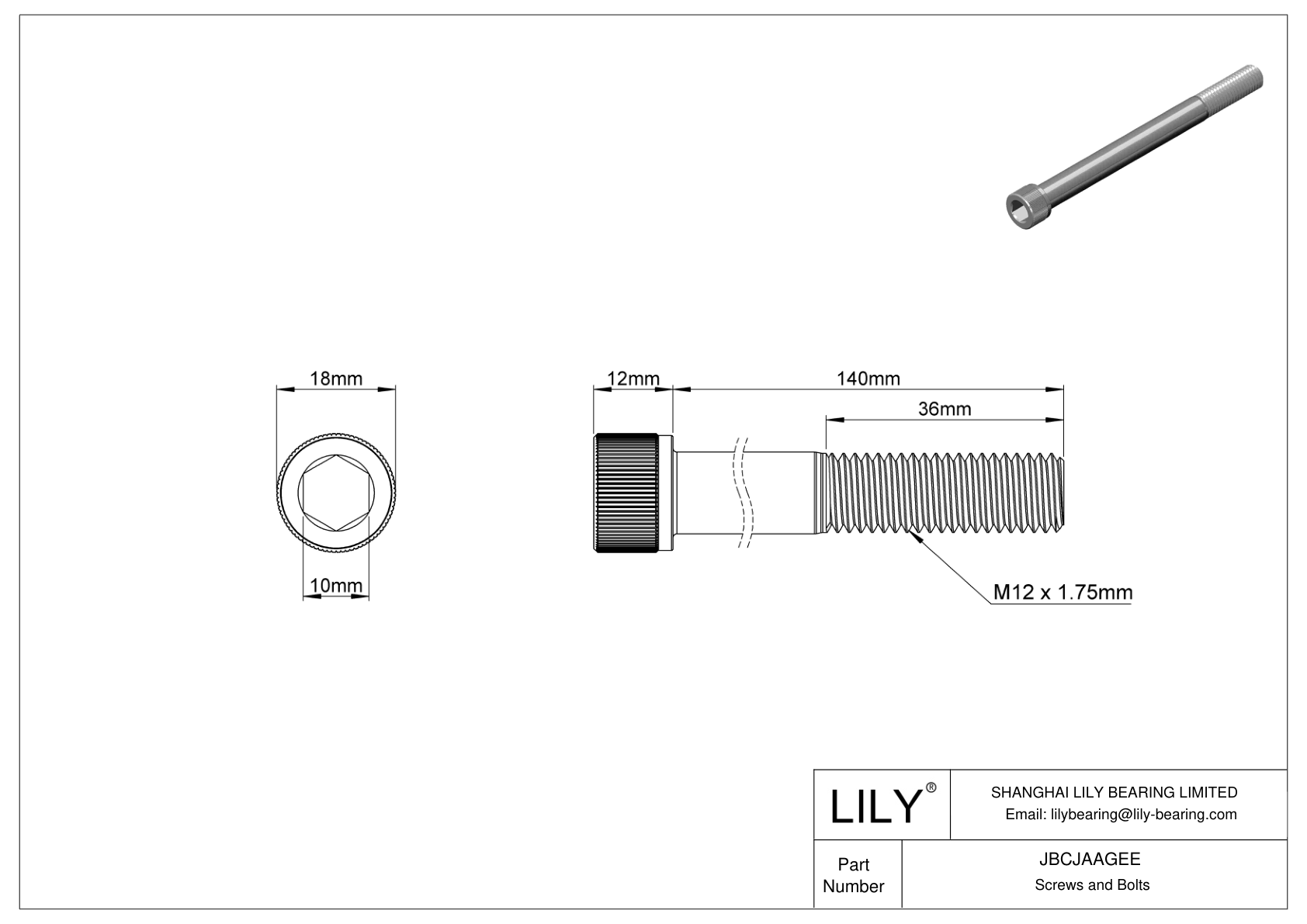 JBCJAAGEE Tornillos de cabeza cilíndrica de acero aleado cad drawing