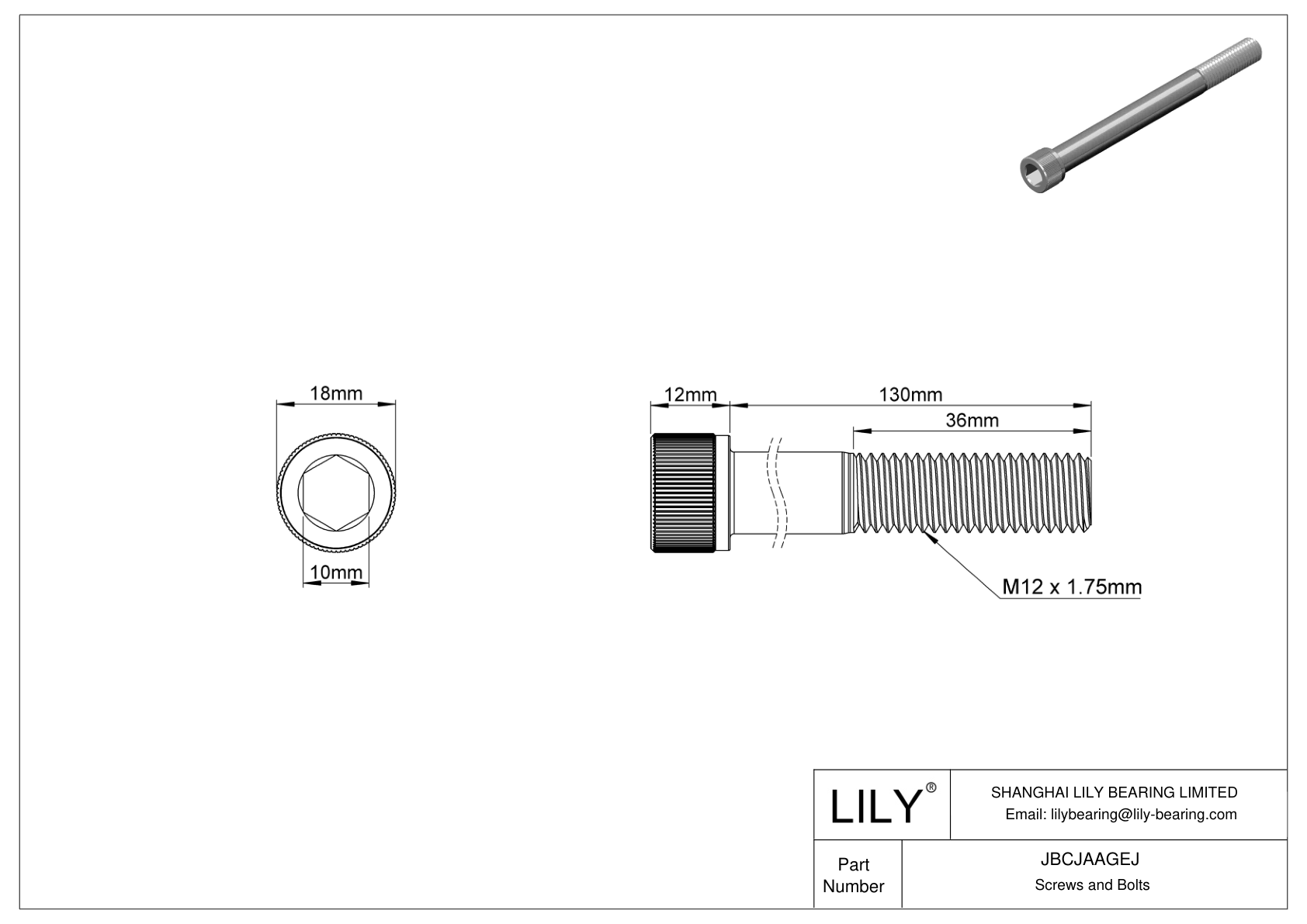 JBCJAAGEJ Alloy Steel Socket Head Screws cad drawing